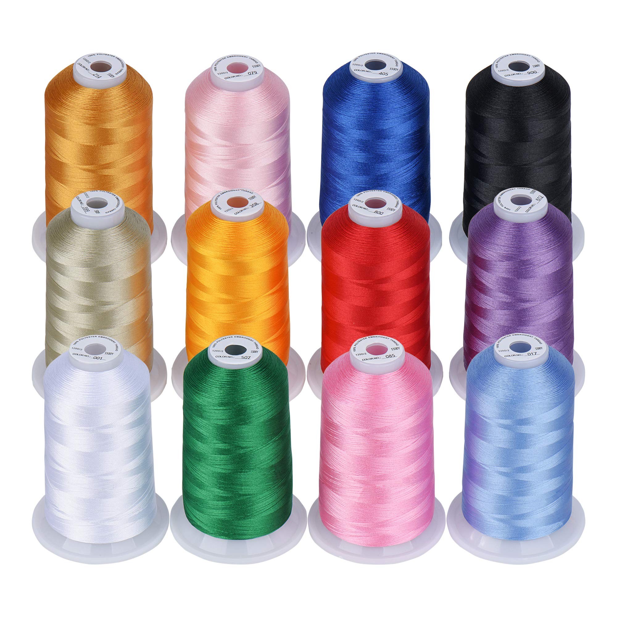 Simthread 12 Brother Colors of Huge Spool 5000M Polyester Embroidery  Machine Thread for Commercial and Domestic Embroidery Machines -Assorted  Color 1 Assortment Color 1