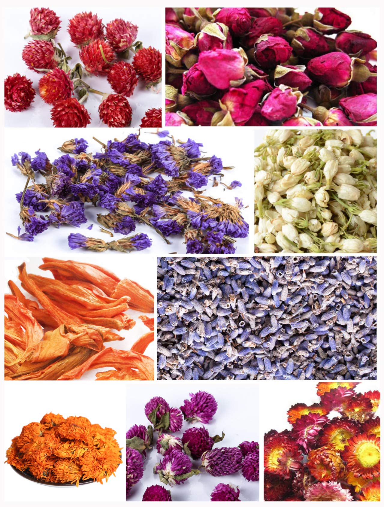 PNANA Dried Flowers- Edible Herbs Bulk of Lavender Buds Rosebud Jasmine  Chamomile for Bath Bomb Candle Soap Making Kit