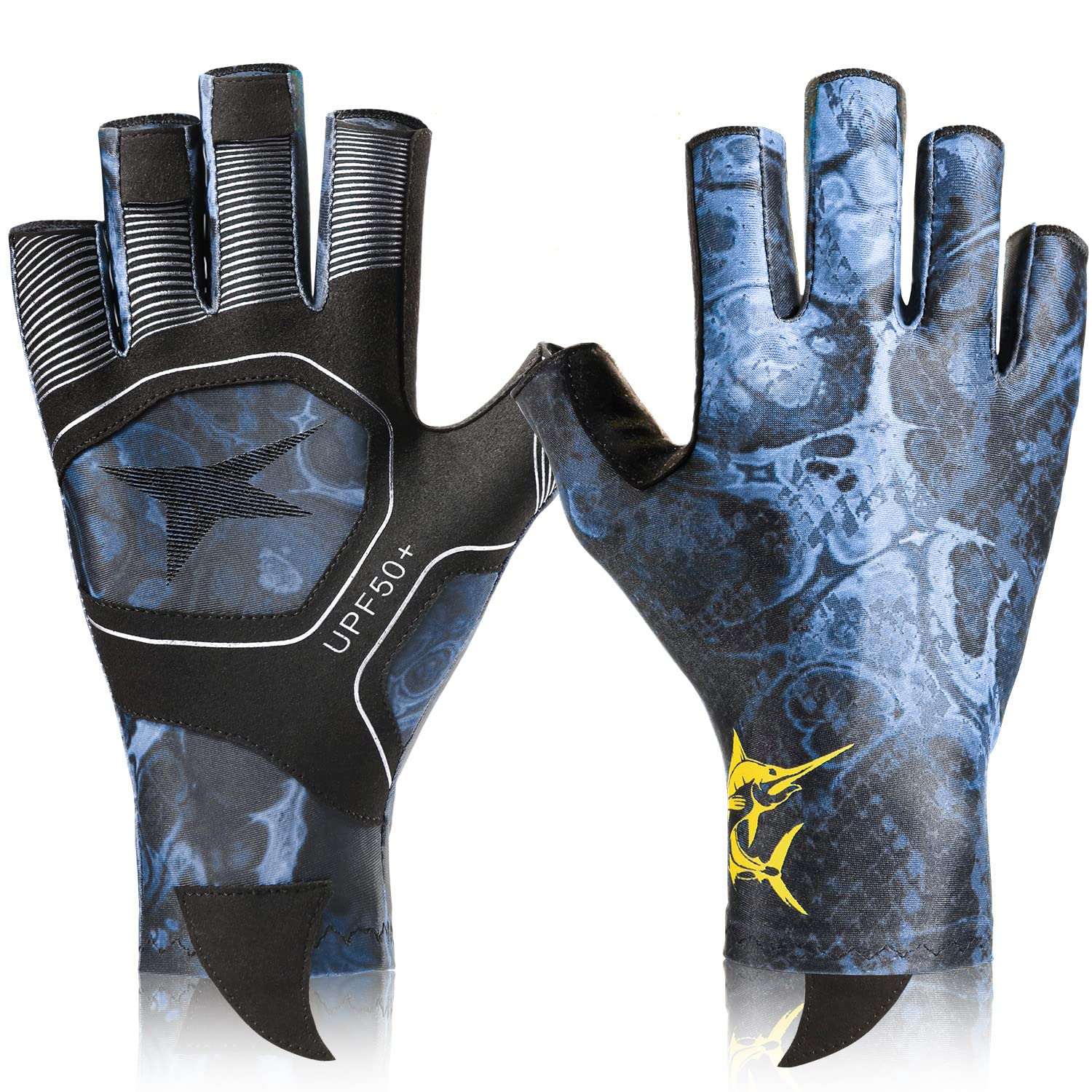 ACESHIP Fishing Gloves UPF50+ Fishing Gloves UV Protection Gloves Hunting  Gloves Men Women for Outdoor, Rowing, Kayaking Blue Large