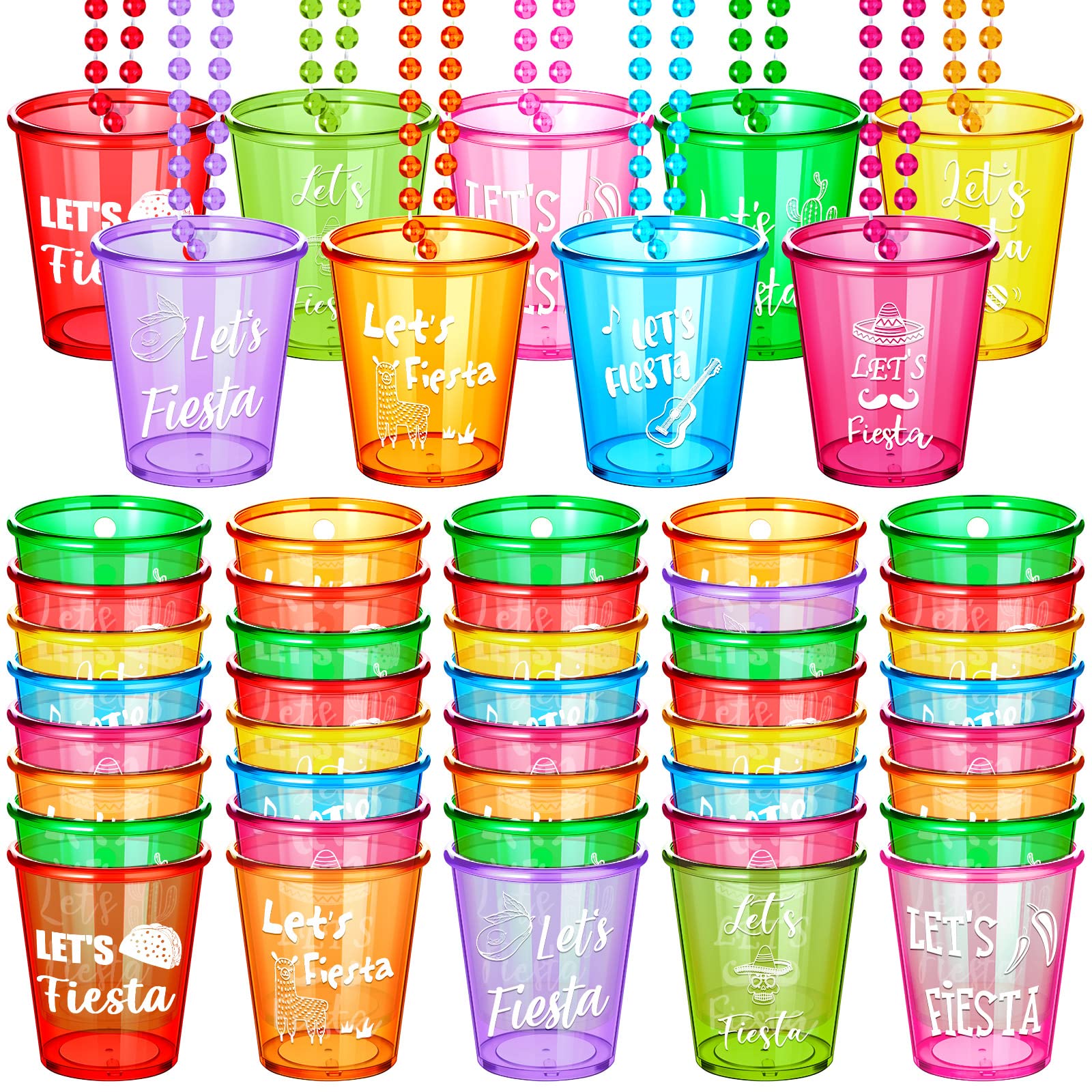 27 Pcs Let's Fiesta Shot Glass Necklaces Cinco De Mayo Shot Glass