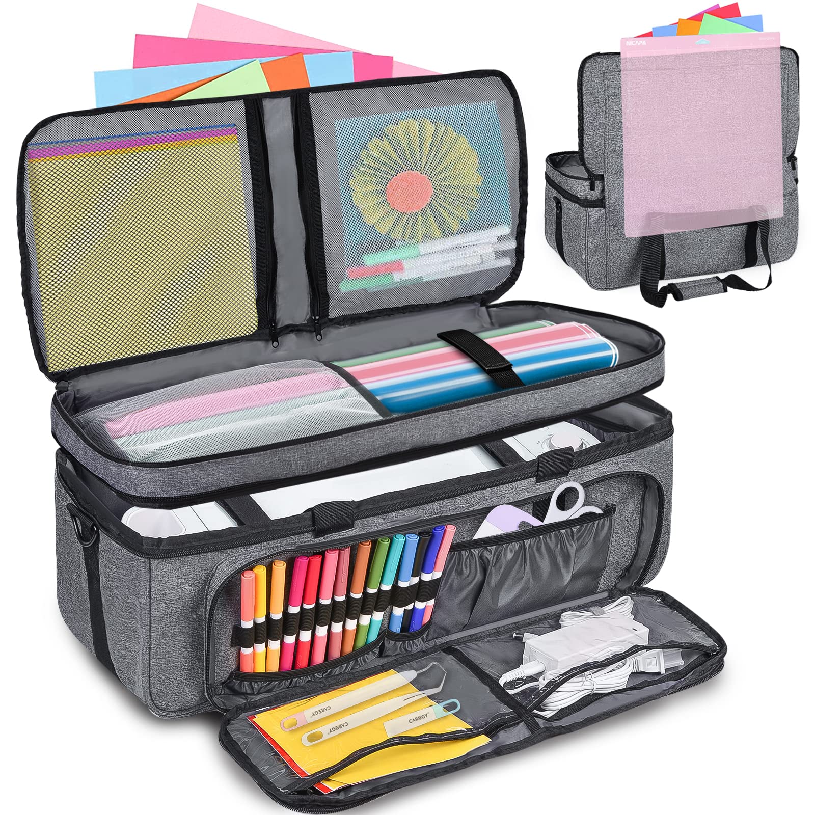 Carrying Case for Cricut Maker, Double-Layer Cricut Bag for Cricut Machine  with Cover and Cutting Mat Pocket Compatible with Cricut Explore Air, Air  2, Maker, Maker 3, Organization and Storage Bags, Cricut