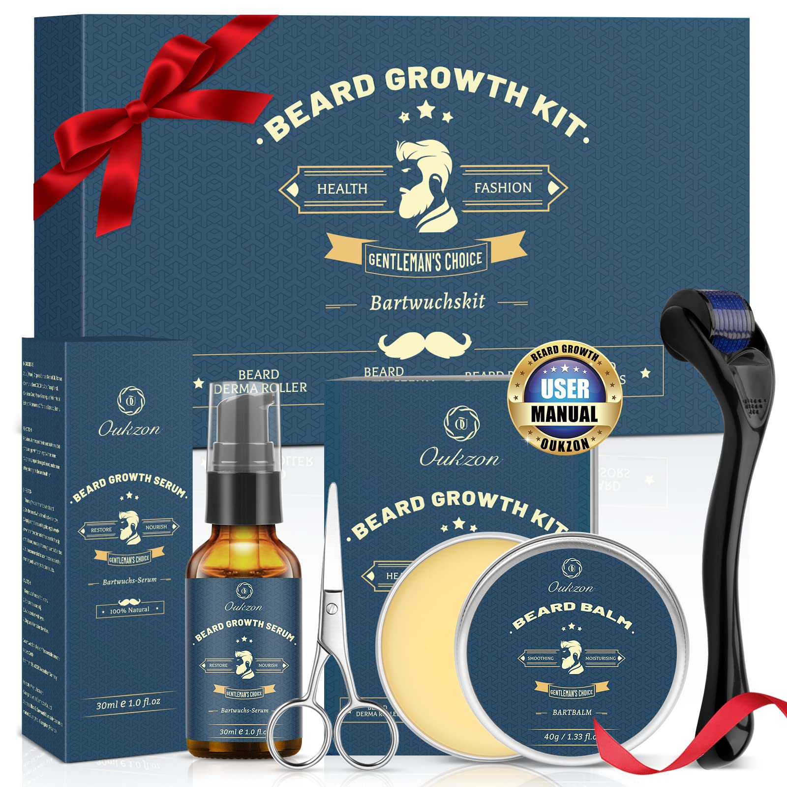 Beard Growth Kit - Oukzon Beard Roller for Growth Beard Grooming Kit for  Men Beard Growth Oil