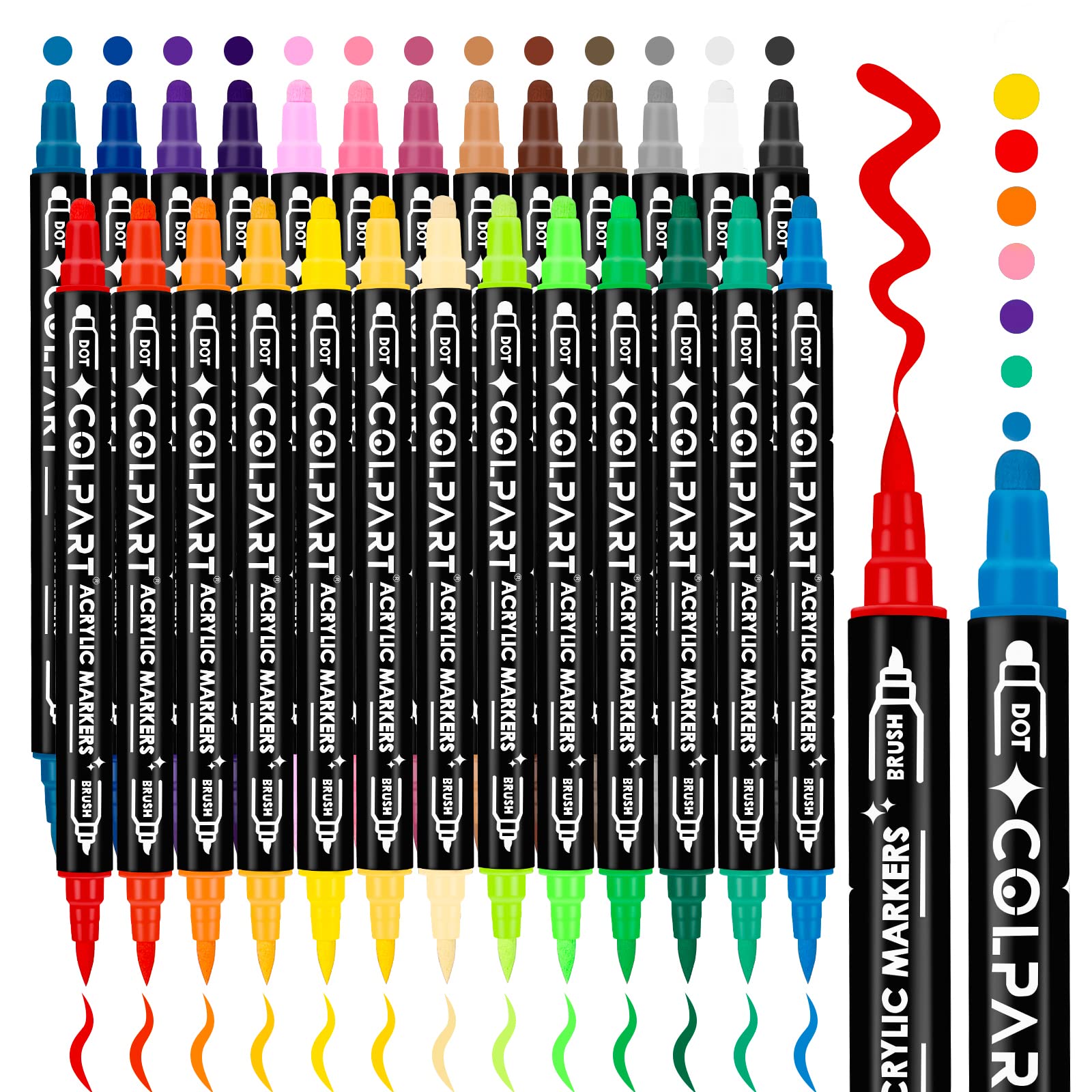 24 Colors Dual Tip Acrylic Paint Pens Markers, Brush Tip Paint Markers for  Wo