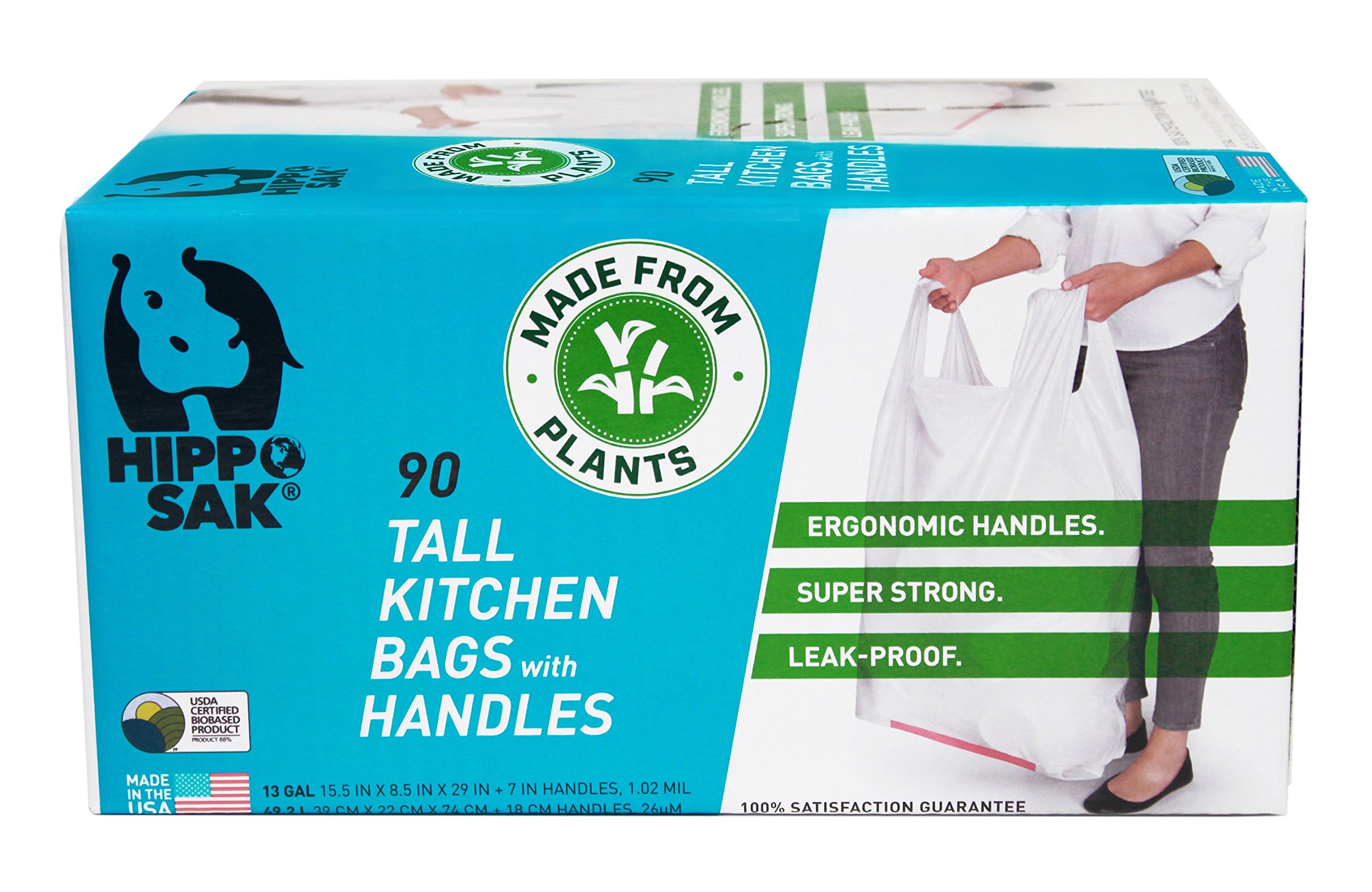 Plant Based - Hippo Sak Tall Kitchen Bags with Handles, 13 Gallon (45  Count)
