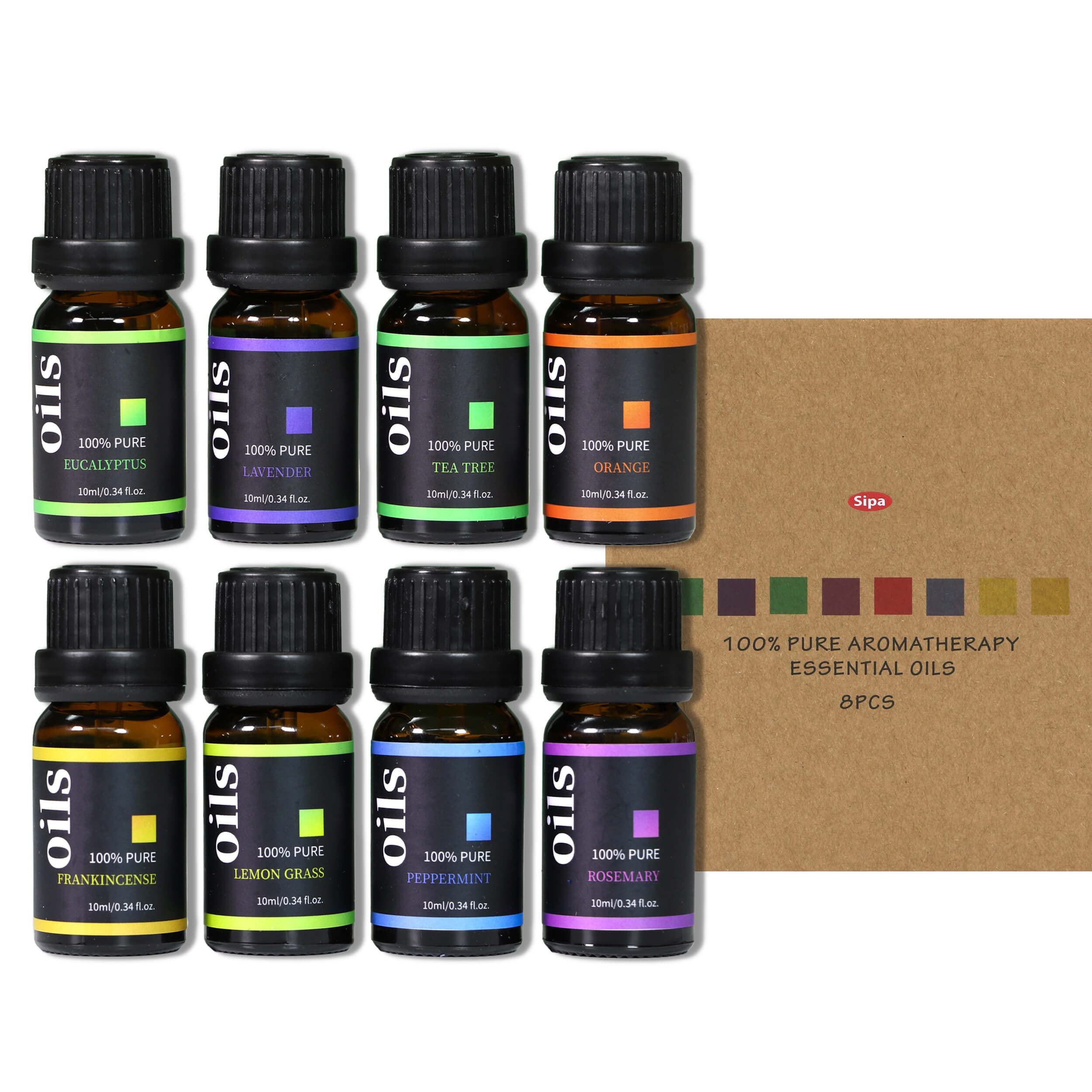 SIPA 100% Pure Aromatherapy Essential Oils Set (8 Pcs), Essential Oils for  Diffuser, Humidifier. Lavender, Eucalyptus, Lemon Grass, Rosemary, Tea  Tree, Peppermint, Orange, Frankincense.