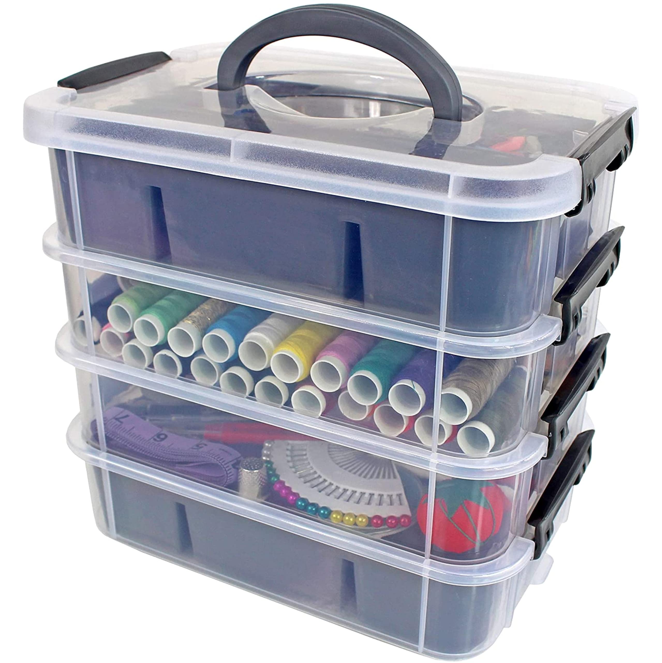 Bins & Things Stackable Storage Container with 2 Trays - Gray - Craft  Storage/Craft Organizers and Storage - Bead Organizer Box/Art Supply  Organizer Clear, Black