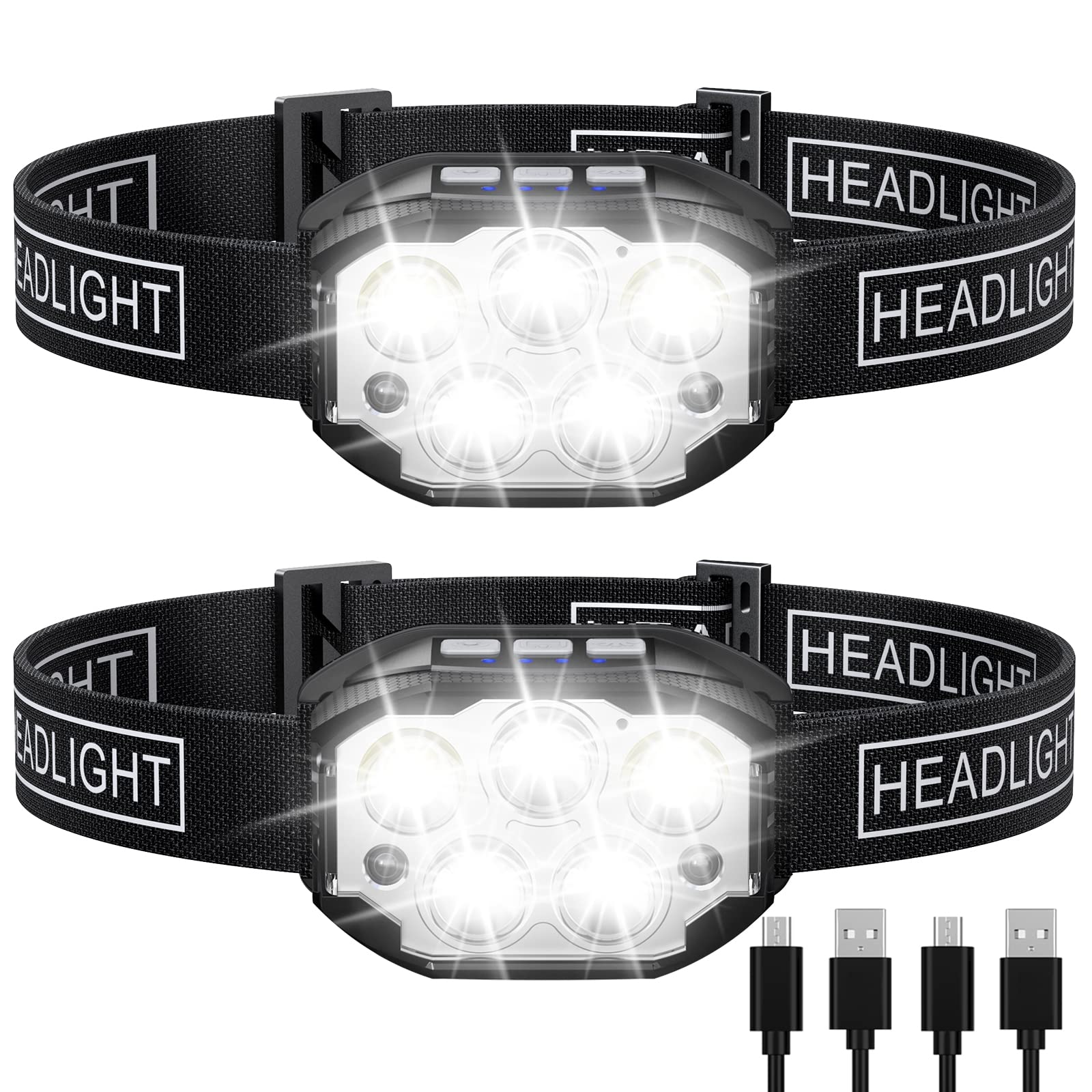 Headlamp Rechargeable 2 Pack Head Lamp 1200 Lumen Super Bright