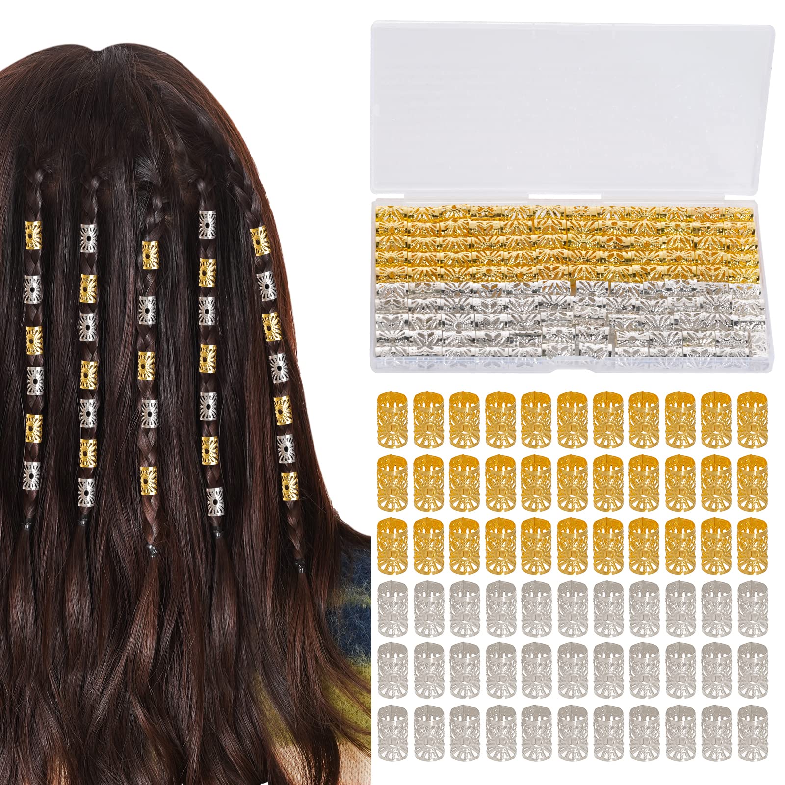 60-120pcs Dreadlocks Beads Metal Golden And Silver Hair Rings