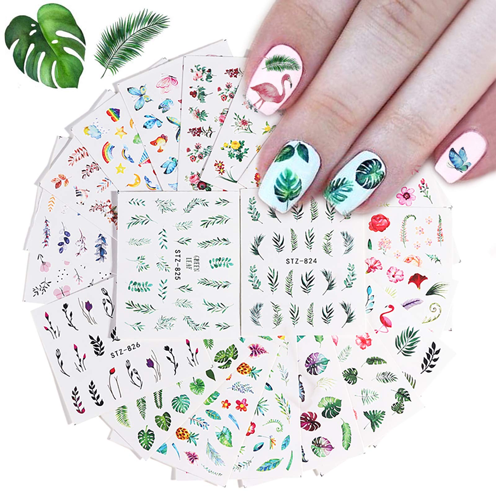 Kalolary 29Pcs Nail Stickers Water Transfer Fresh Nail Decals for ...