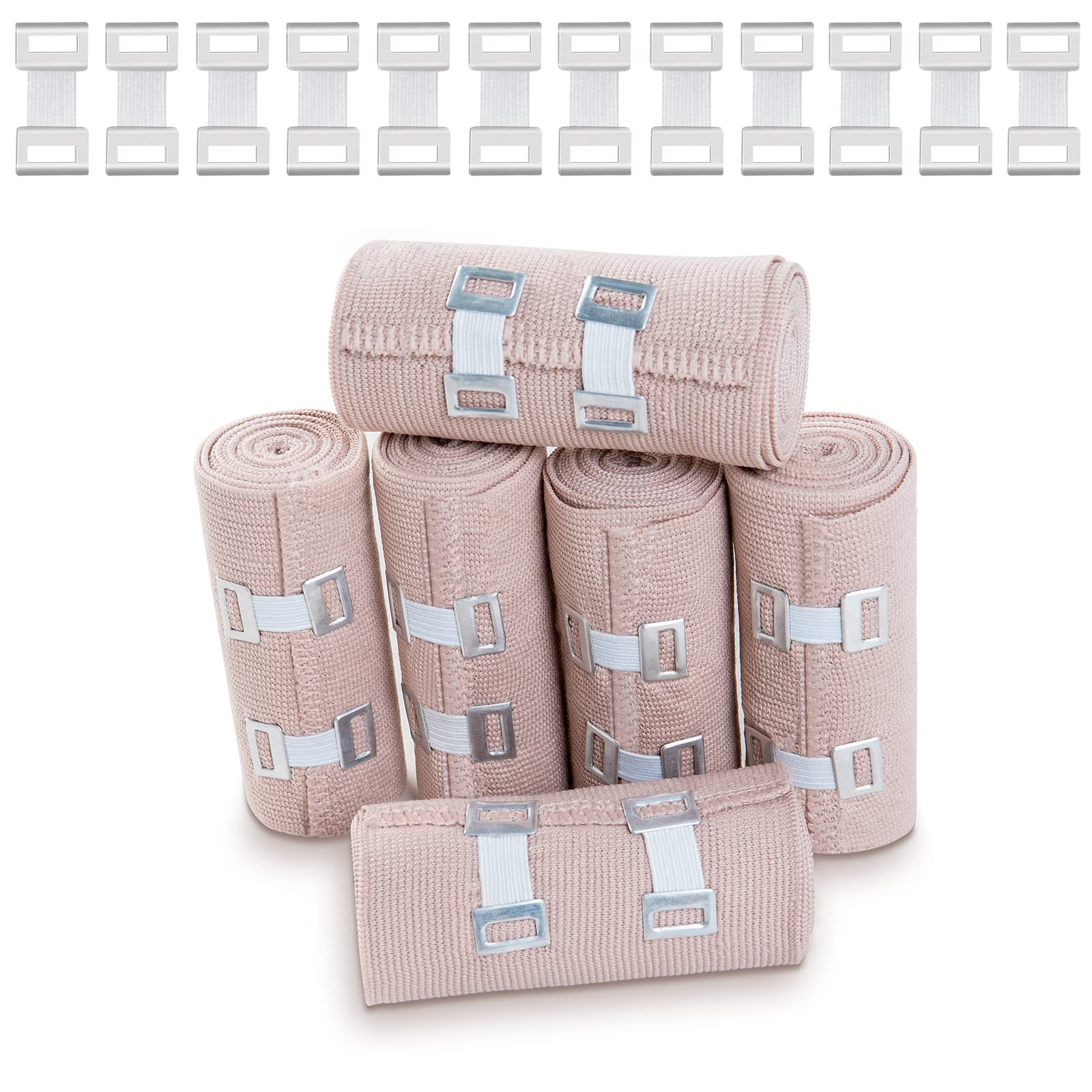 OBTANIM 6 Rolls Elastic Bandage Wrap with 12 Extra Clips, 6 Inch X 15ft  Compression Bandage Stretch Tape for Medical, Athletic Sport, Wrist, Arm,  Leg Sprains, Calf, Ankle & Foot