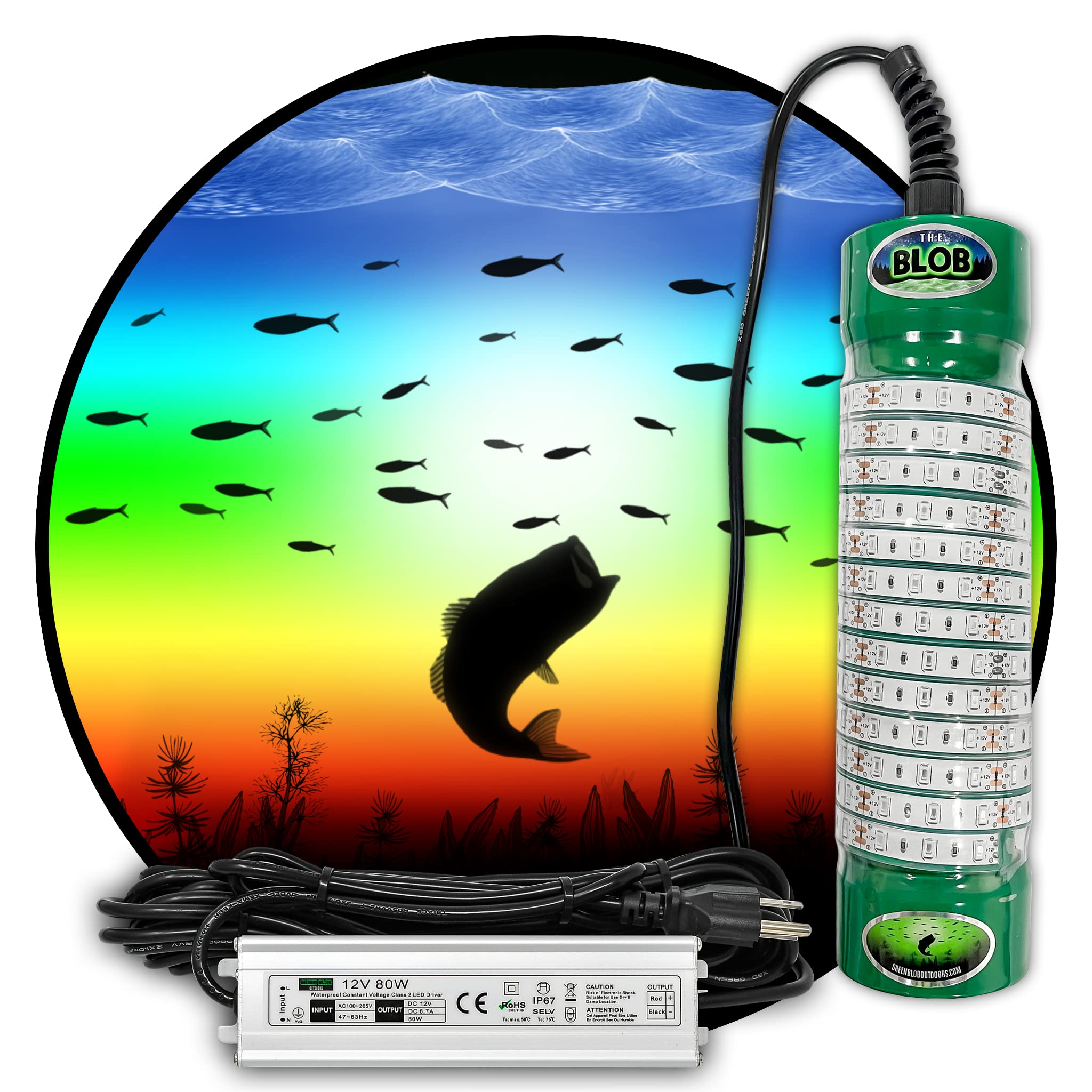 Green Blob Outdoors Multi-Color Fishing and Pool Light (Includes Red,  Green, Blue, Yellow, White, Orange, Purple & More) Underwater, with 30ft  Cord, LED, Fish Attractor, (7,500 Multi-Color)
