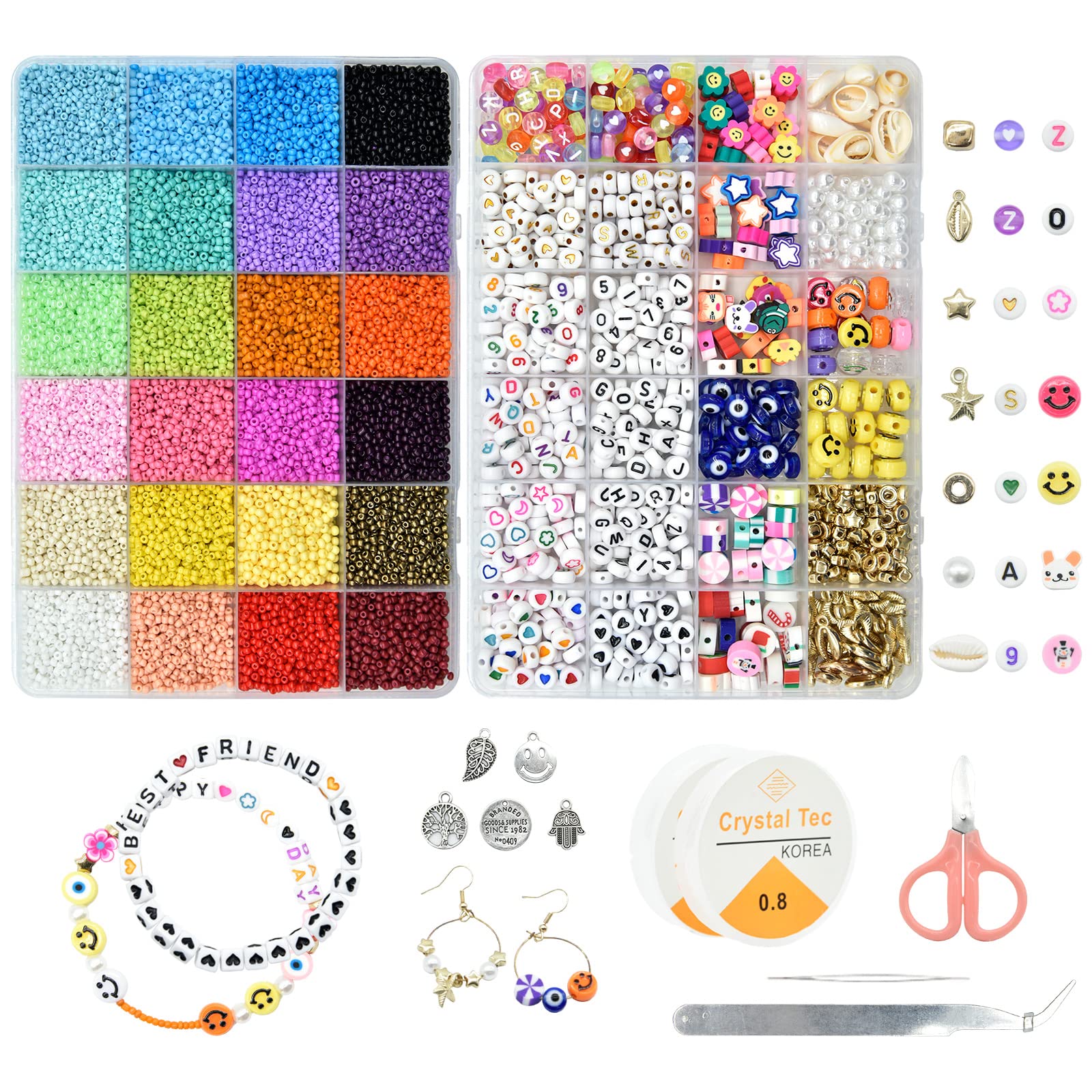 JOJANEAS 28800pcs 2mm Glass Seed Beads for Jewelry Making Kit 24 Colors Bracelet  Making Kit Tiny Beads Set Necklace Ring Making Kits