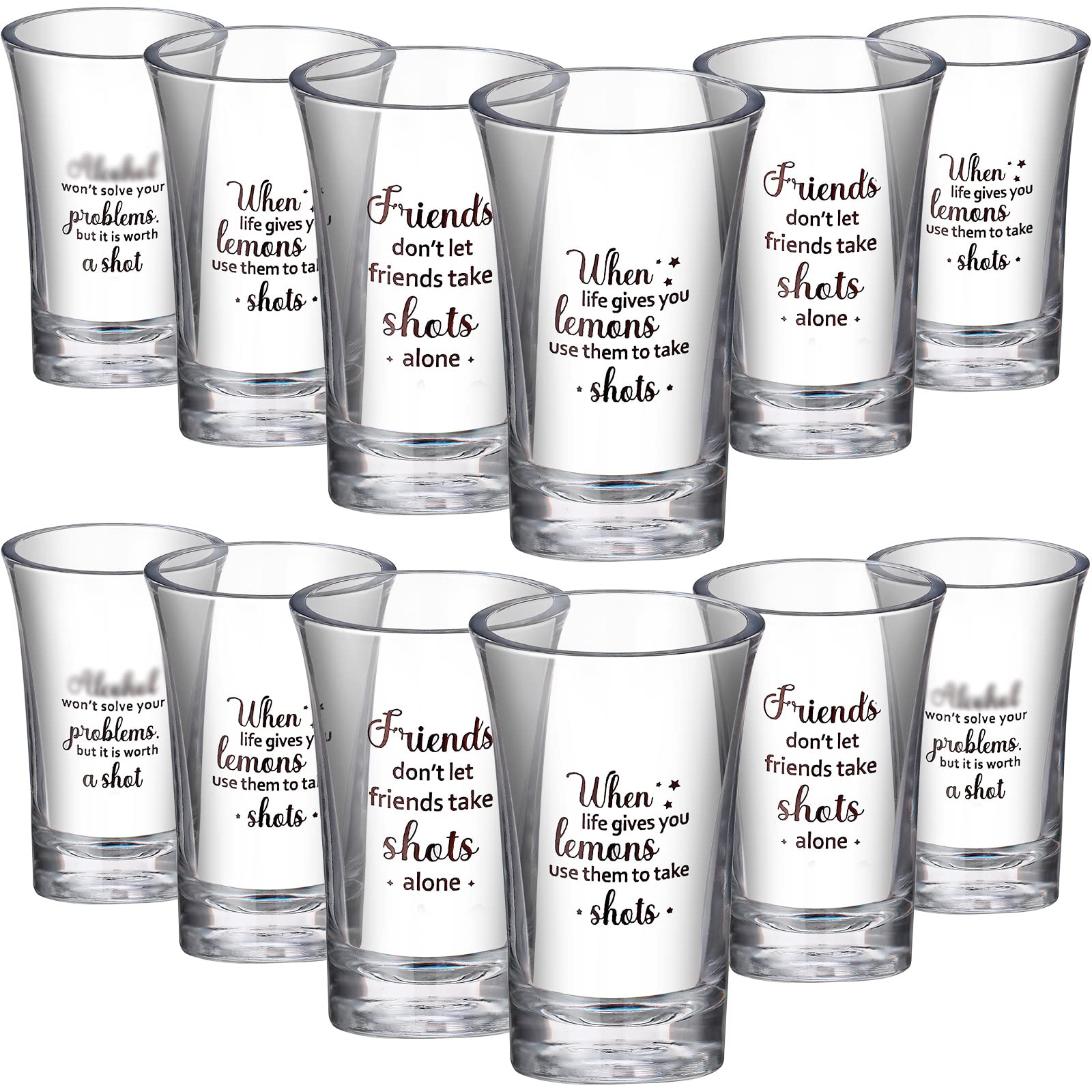 12 Packs Acrylic Clear Party Shot Glasses Random Set 1.2 Ounce Shot Glasses  Funny Friends Shot