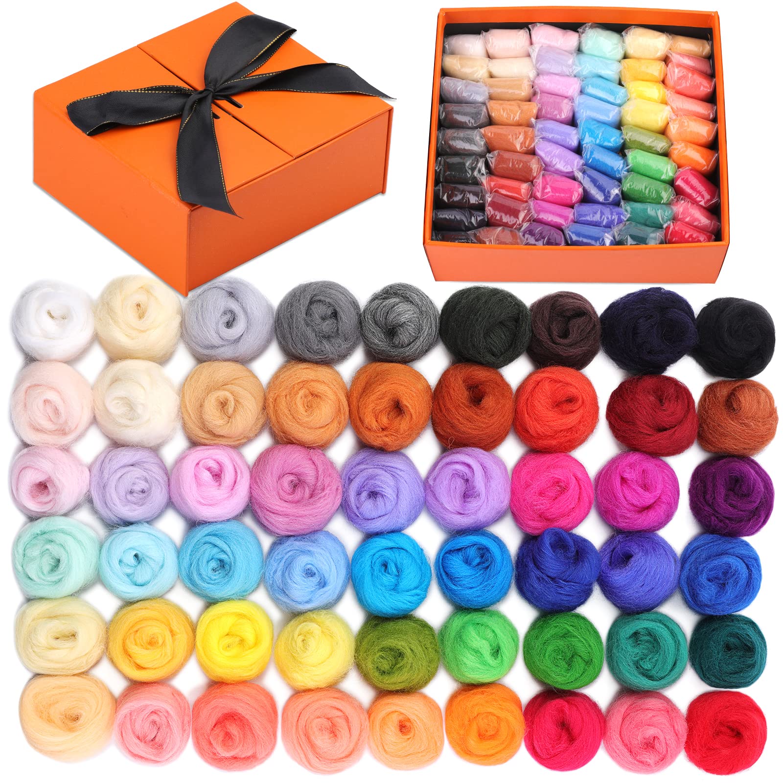 Needle Felting Kit, 8 Colors Wool Roving, Needle Felting Kit for Beginner, Wool Roving for Needle Felting, Fibre Wool Yarn Roving with Storage Box, Wo