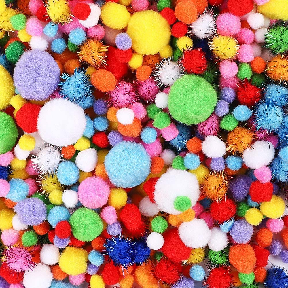 HEHALI 1000pcs Multicolor Pom Pom Balls Assorted Sizes & Colors Pompoms for  Arts and Craft Making