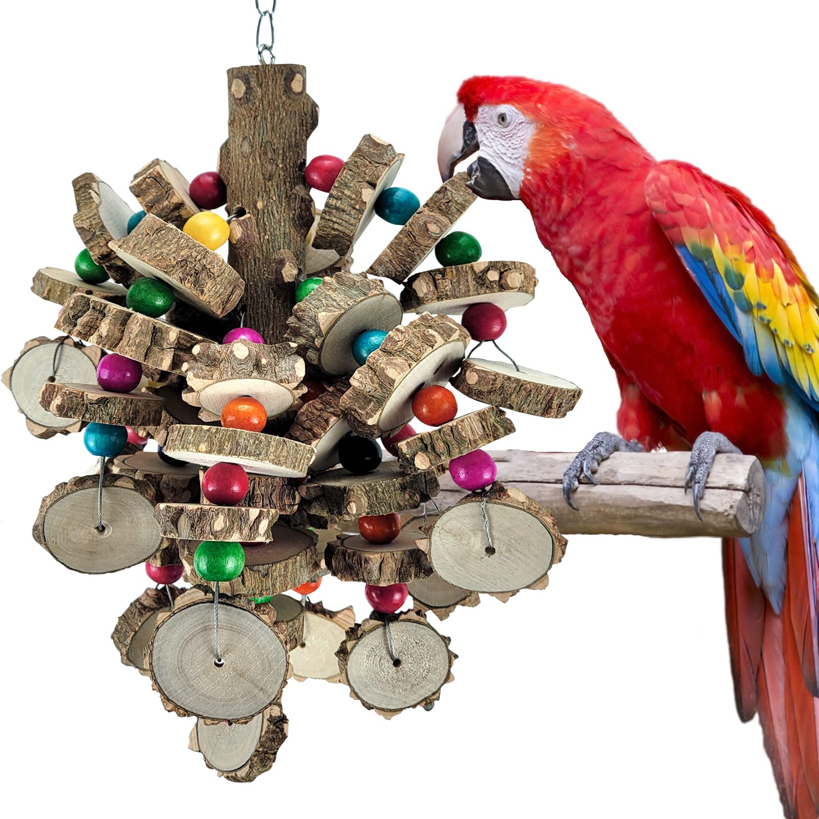 Toys, Parrot Toys for Large Birds, Peppered Wood African Grey Macaws, Cockatoos, Amazon Parrot Toys, Aviary Hanging Toys