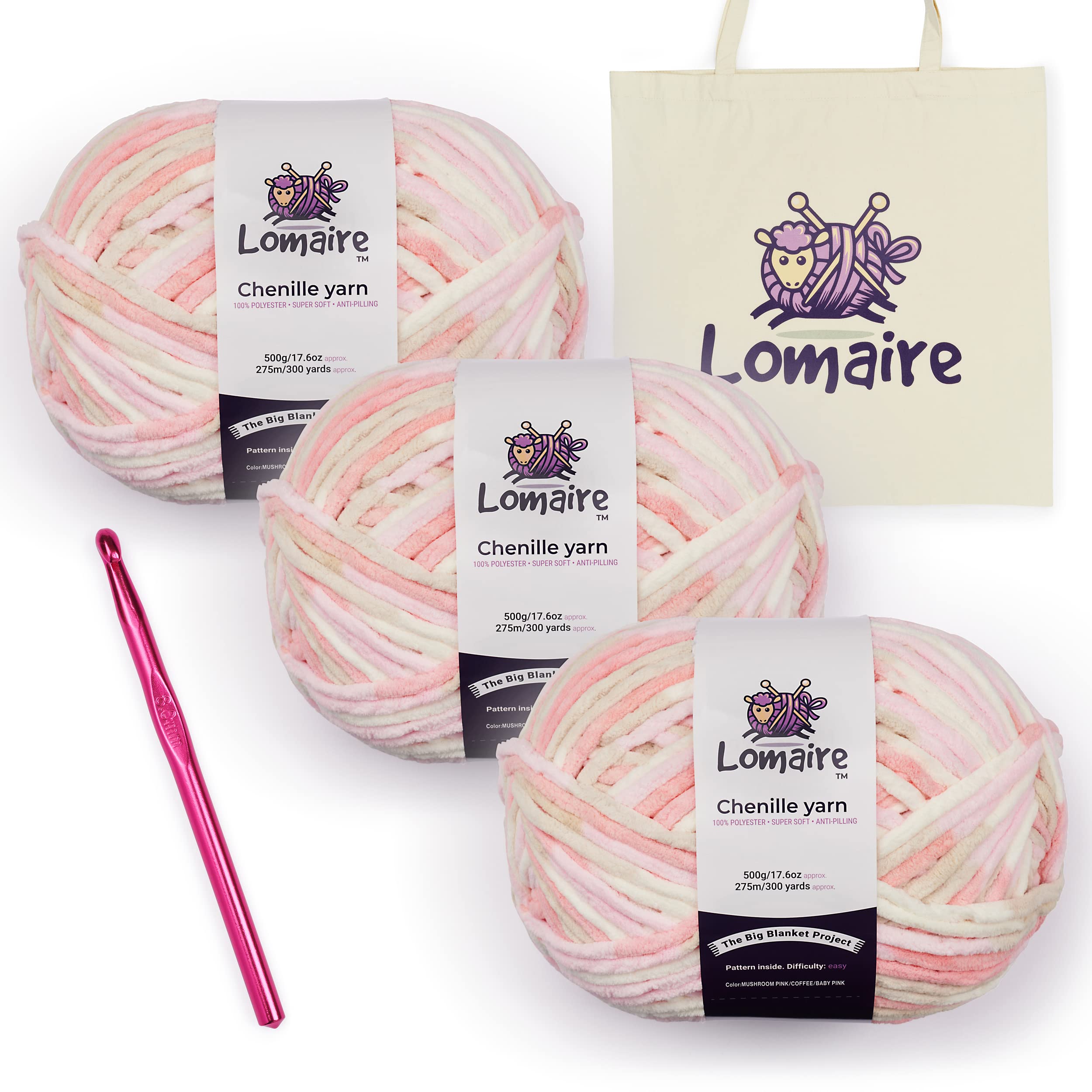 Lomaire Chunky Yarn Blanket Crochet Kit 3.3LB/900 Yards Chenille