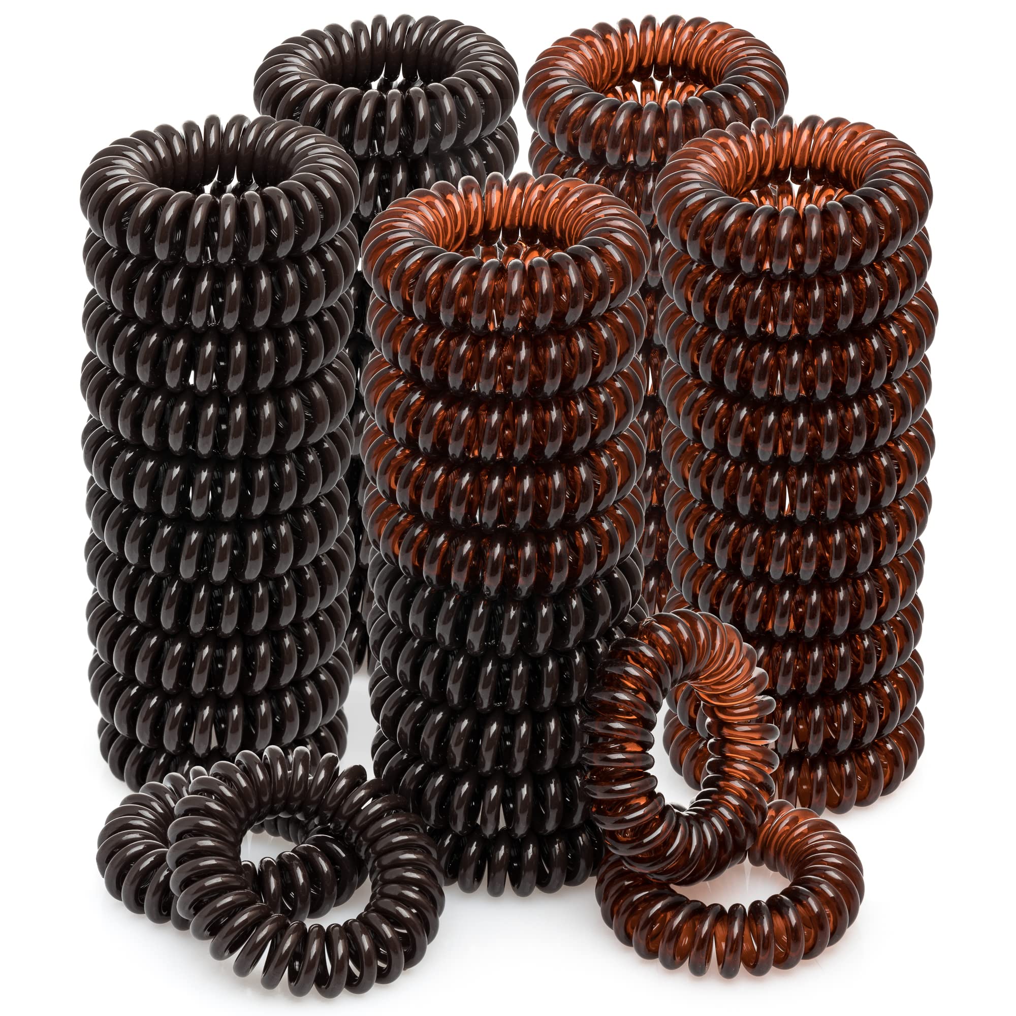 54 Pcs Spiral Hair Ties for Women Girls Coil Hair Ties Waterproof Plastic  Phone Cord No Damage Crease Pull Hair Coils for Thin Curly Hair Bobbles -  Ponytail Holders Brown Brown Semi Brown