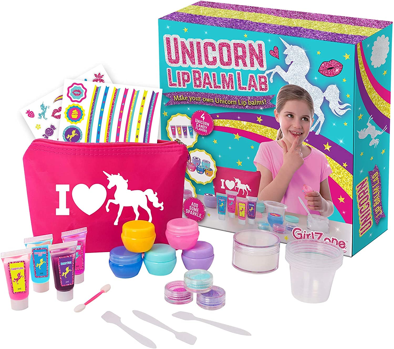 GirlZone Lip Balm Making Kit, Fun Makeup Set and Lip Gloss for Girls, 25  Pieces Incl. Makeup Bag, Ingredients, Stickers, Customi