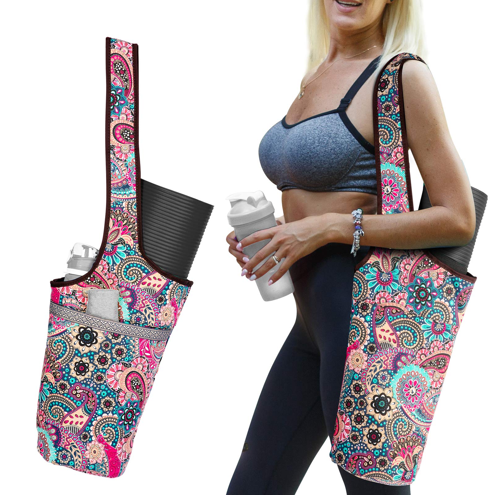 SARHLIO Yoga Mat Bag with Large Size Open Pocket and Inside Zipper Pocket Yoga  Mat Carrier Bag Fit Most Size Mats Yoga Bag for Women Men Easy Access  Lightweight Comfortable Shoulder Strap