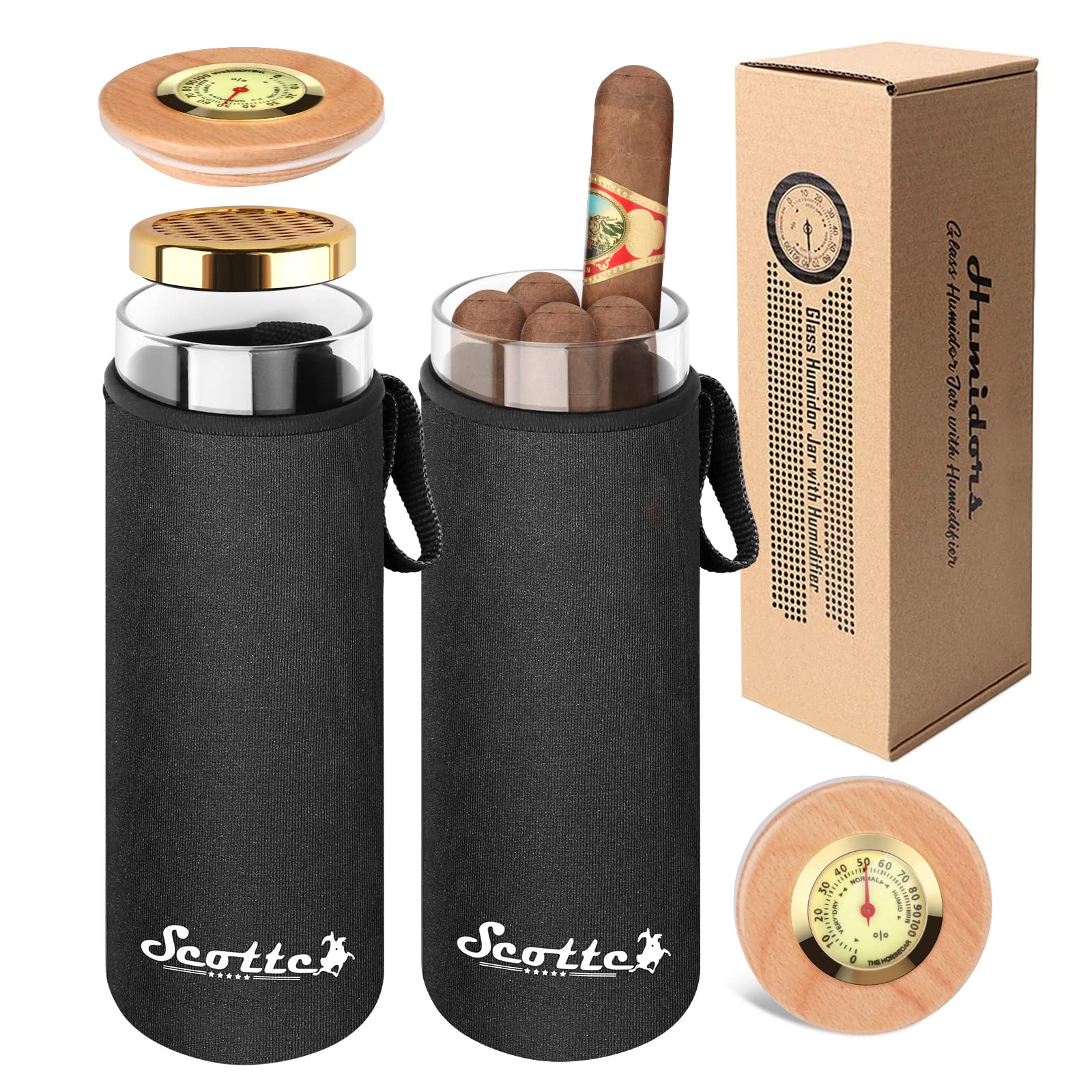 omhyggelig Væk Kvittering Scotte Cigar Case Humidor Gift Box Cigars jar humidifiers-Cigar Hygrometer  humidifier-Travel Cigar Tube for 4 to 5 Cigars (Black)