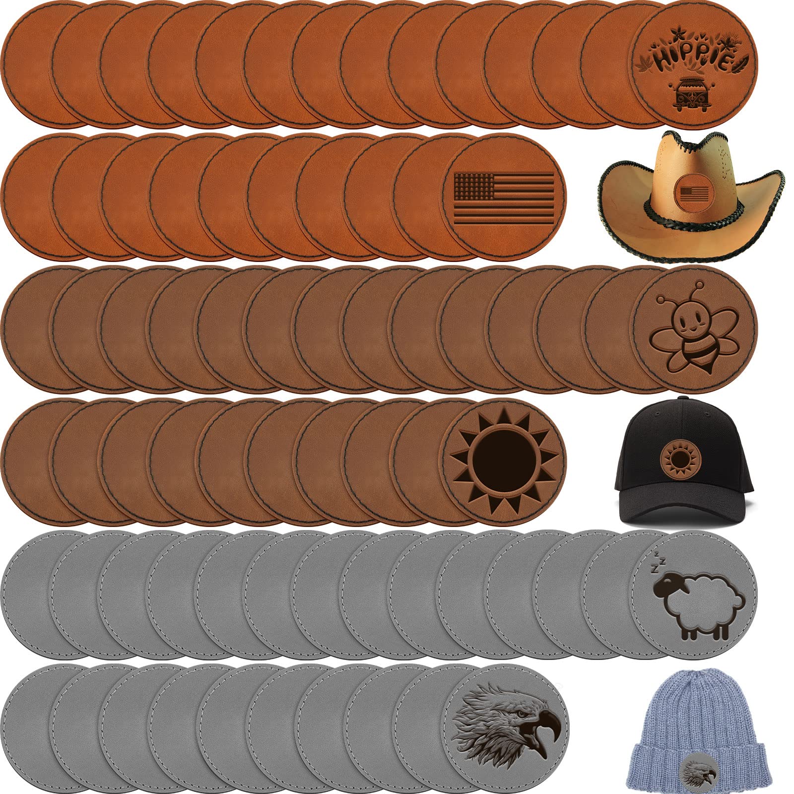 30 Pcs Blank Leather Hat Patches with Adhesive Round Laserable Leatherette  Patch Faux Leather Patches Glowforge