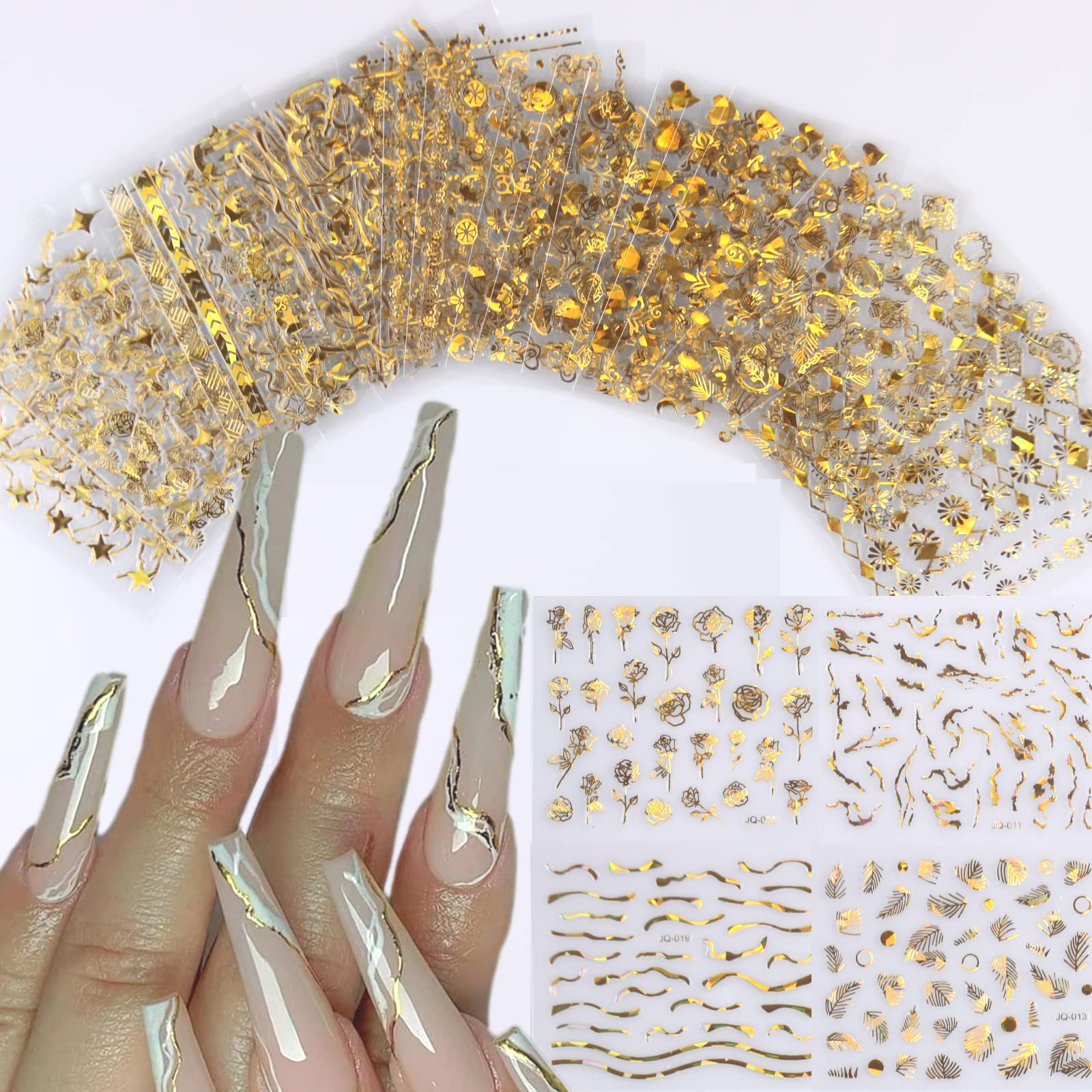 BeautyBigBang 3D Nail Sticker Foil abstract Women Girl Gold nail