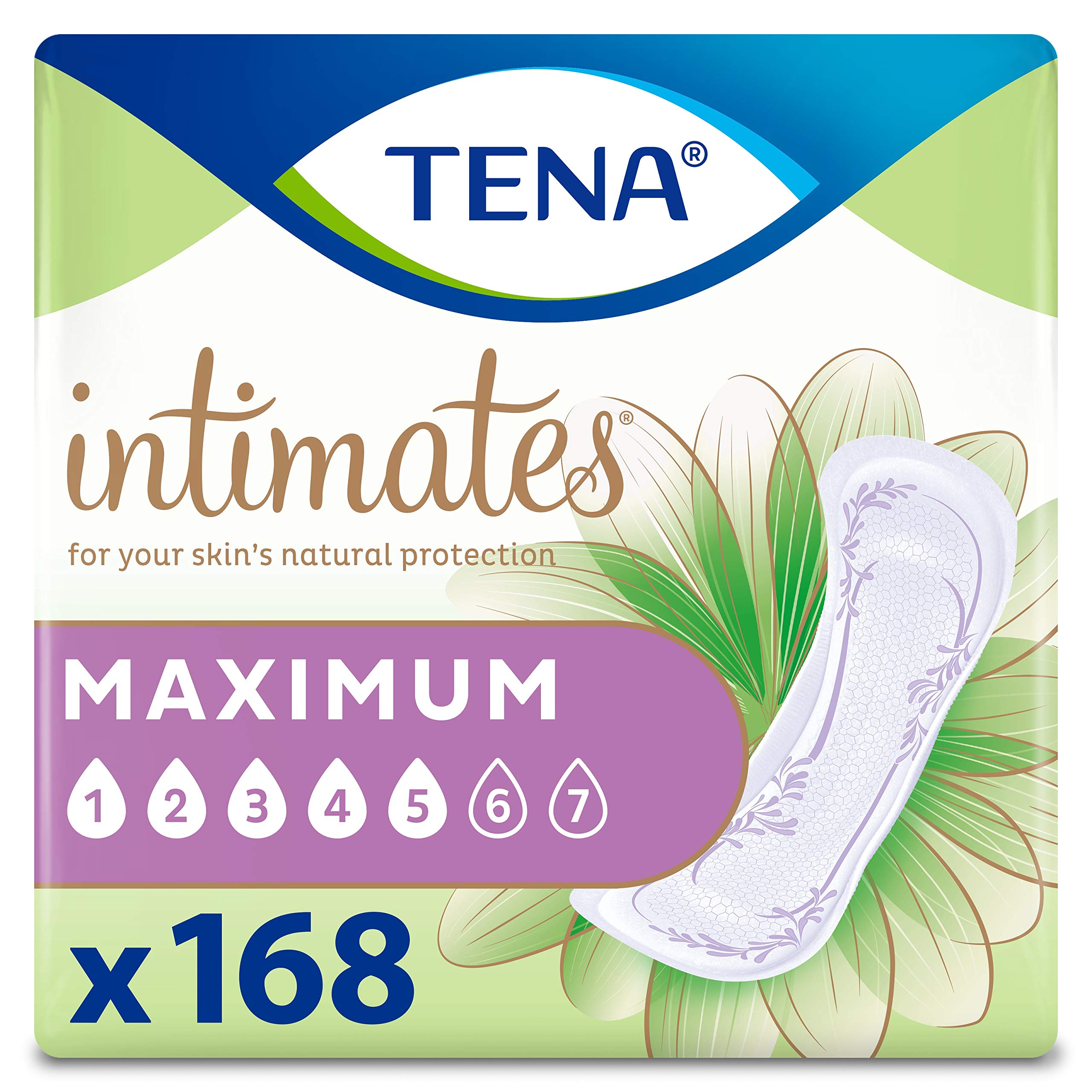 TENA Intimates Maximum Absorbency Incontinence/Bladder Control Pad for Women,  Regular Length, 168 Count (3 Packs of 56)