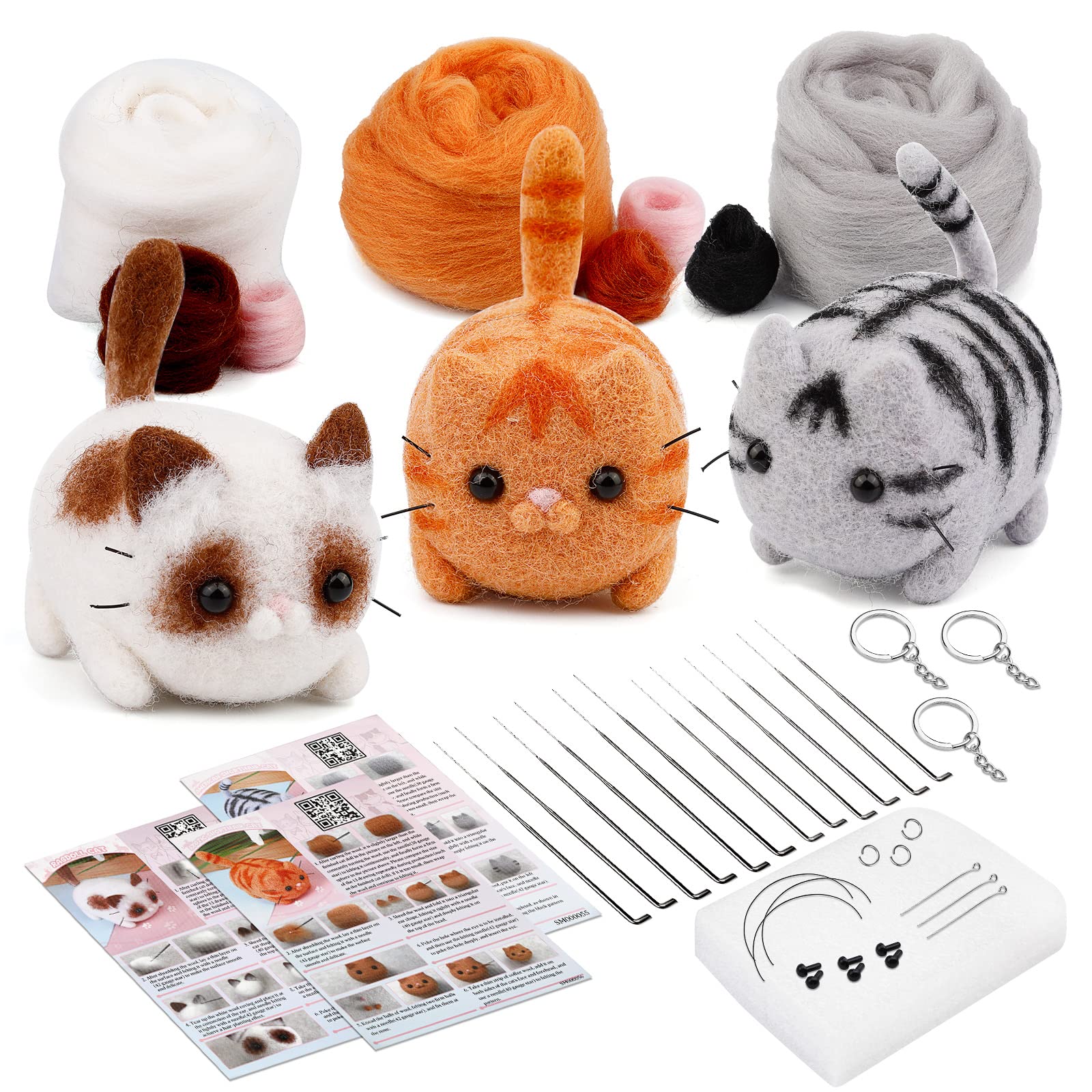 100% Wool Felting Kits, Felt Cats, DIY Felting Kits, Craft Kits