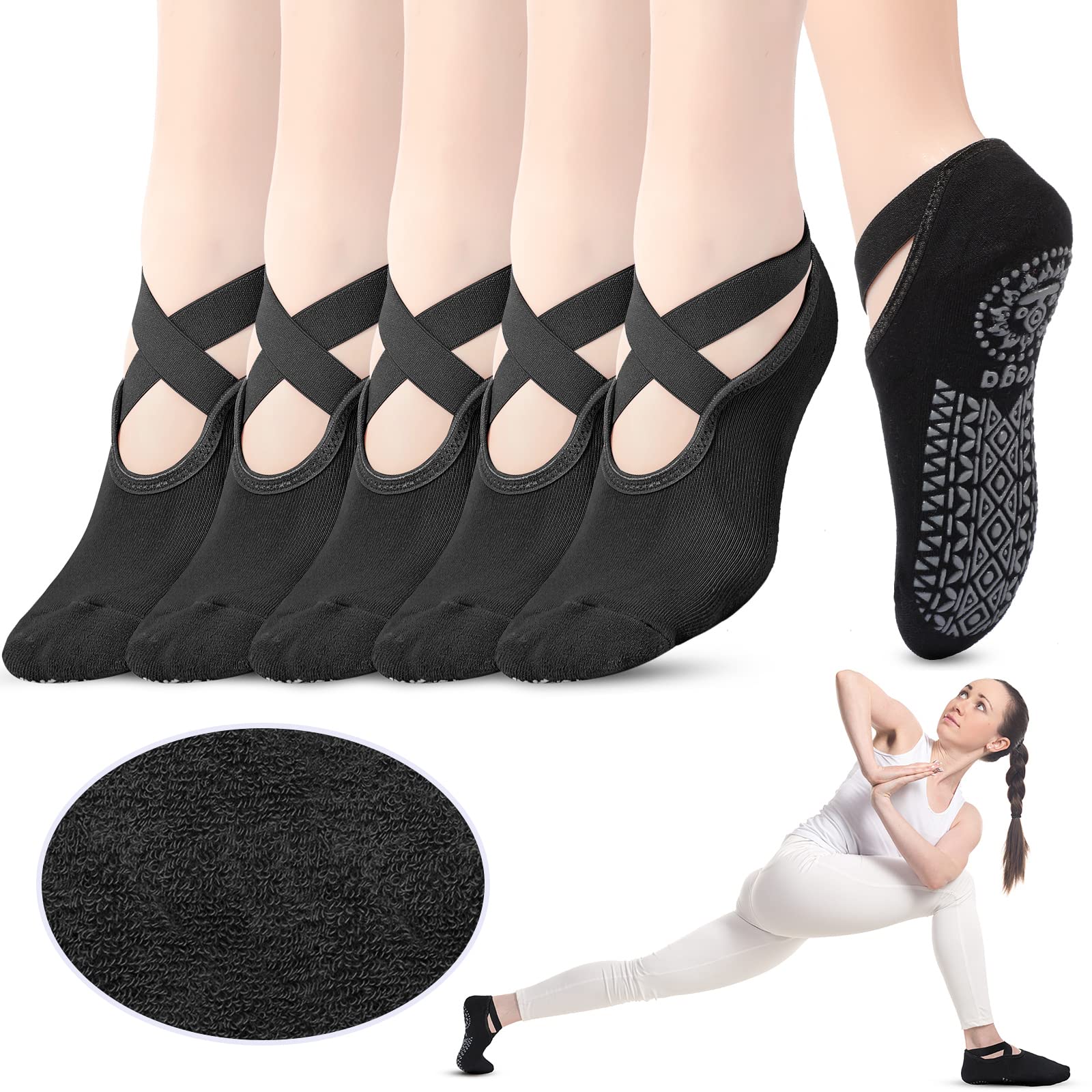 Geyoga 6 Pairs Yoga Socks for Women Nonslip Barre Socks with Straps Ballet  Dance Socks for