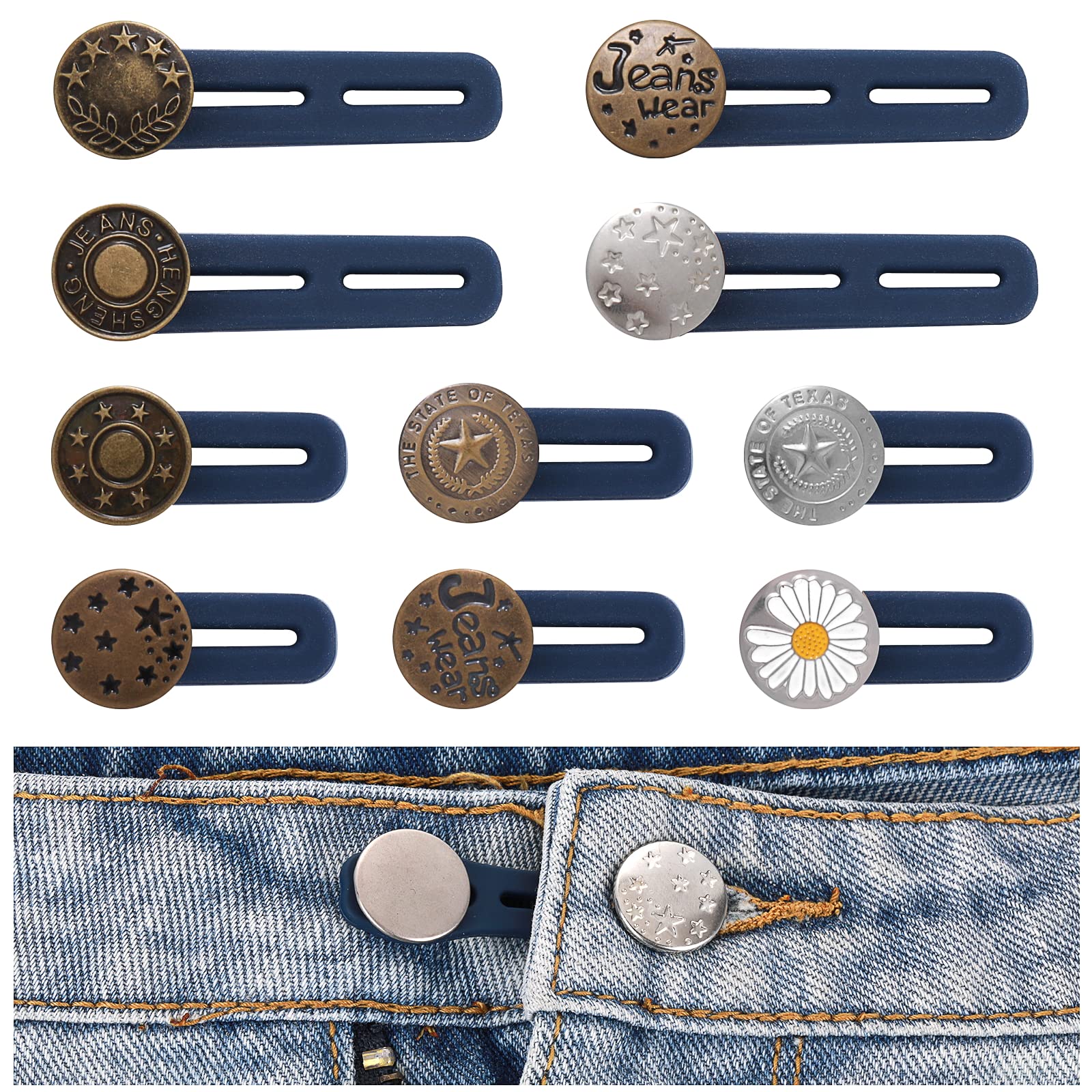 Abeillo 10 Pack Pants Expander Button 10 Styles Jeans Waist Extender Button  for Men and Women