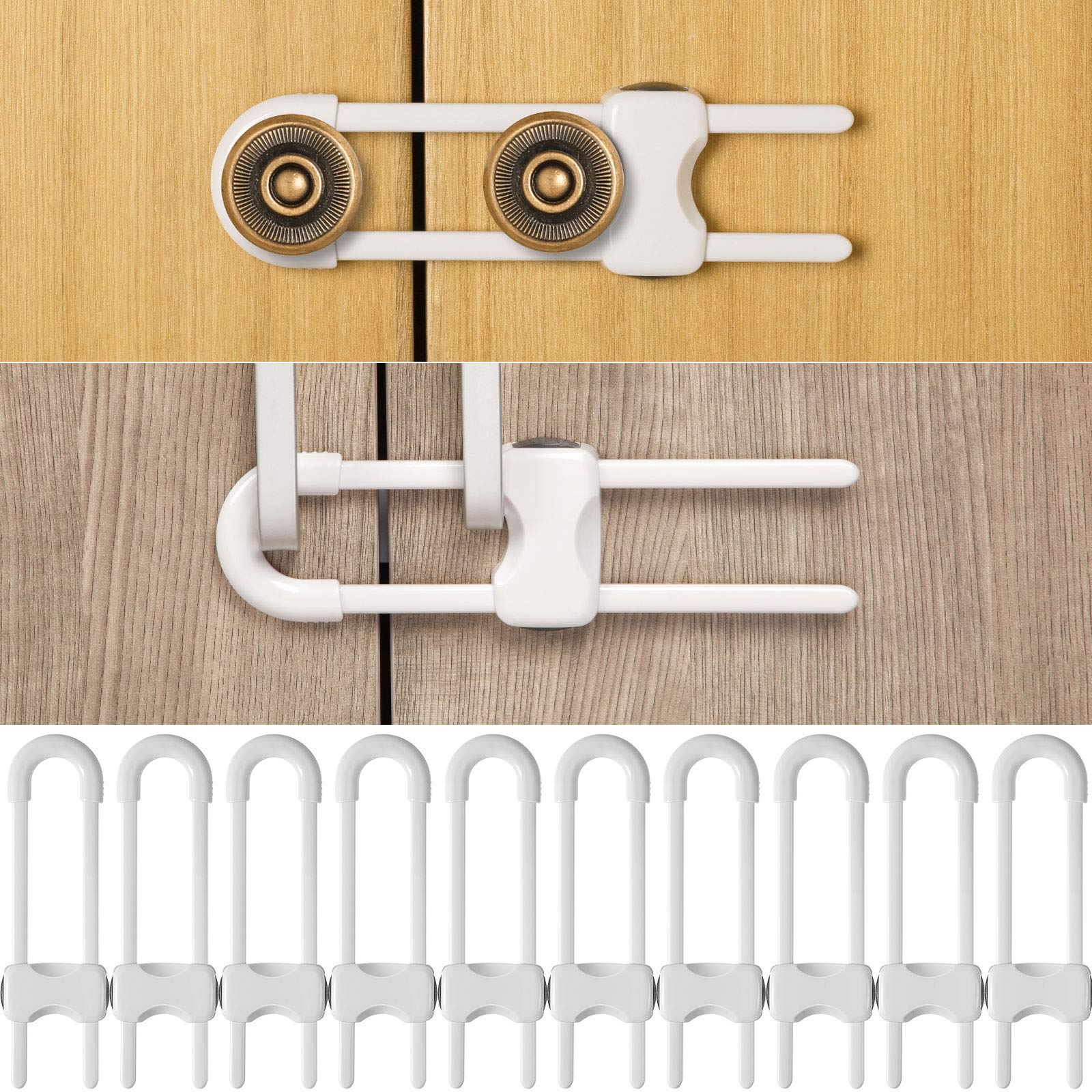 10 Pieces Sliding Cabinet Locks, Child U-Shaped Proofing Cabinet with  Adjustable Safety Child Lock, Easy