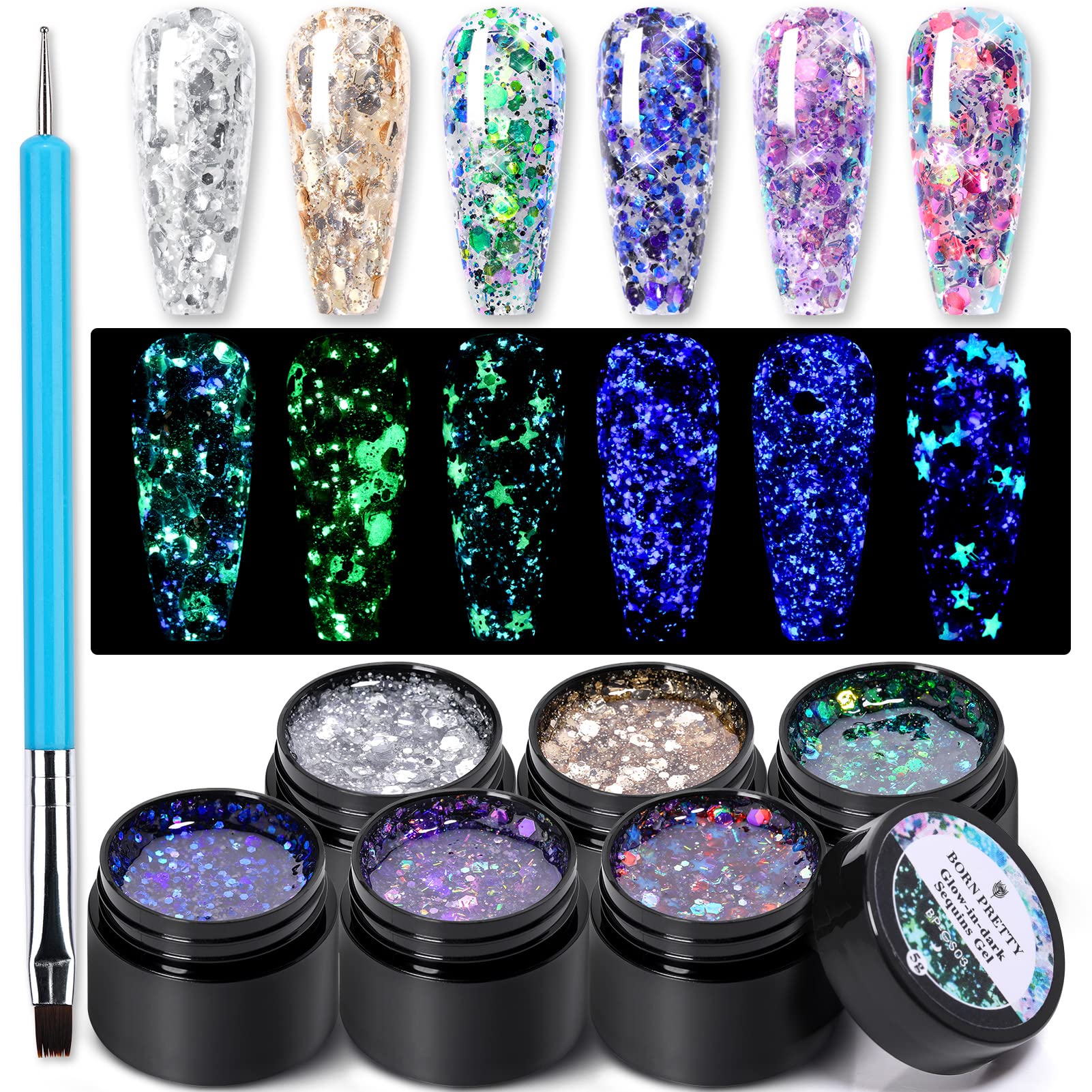 BORN PRETTY Sequins Reflective Glitter Gel Nail Polish Soak Off UV LED Nail  Art