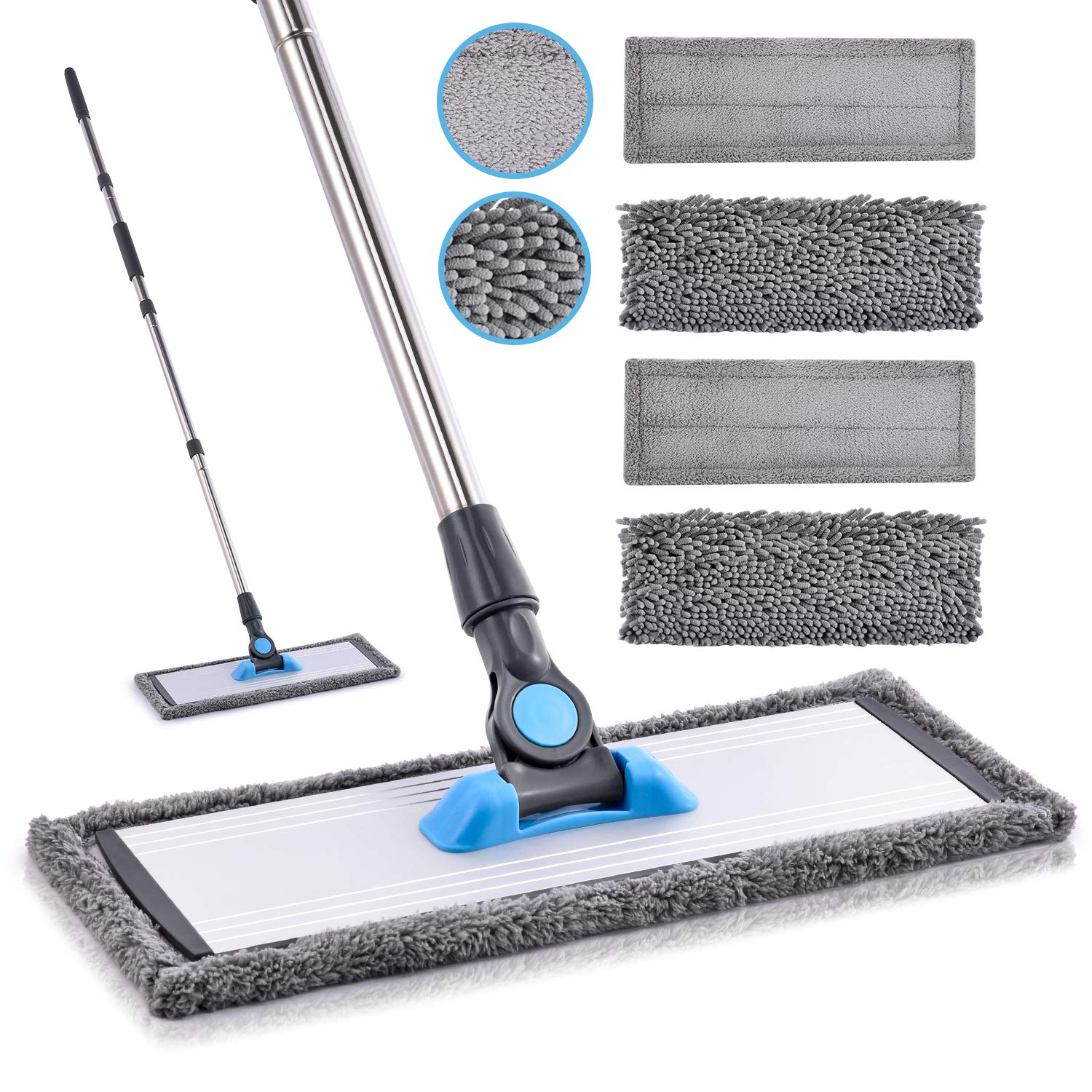 Microfiber Floor Hardwood Mop - MANGOTIME Dust Wet Mop with 4 Washable  Chenille & Microfiber Pads and