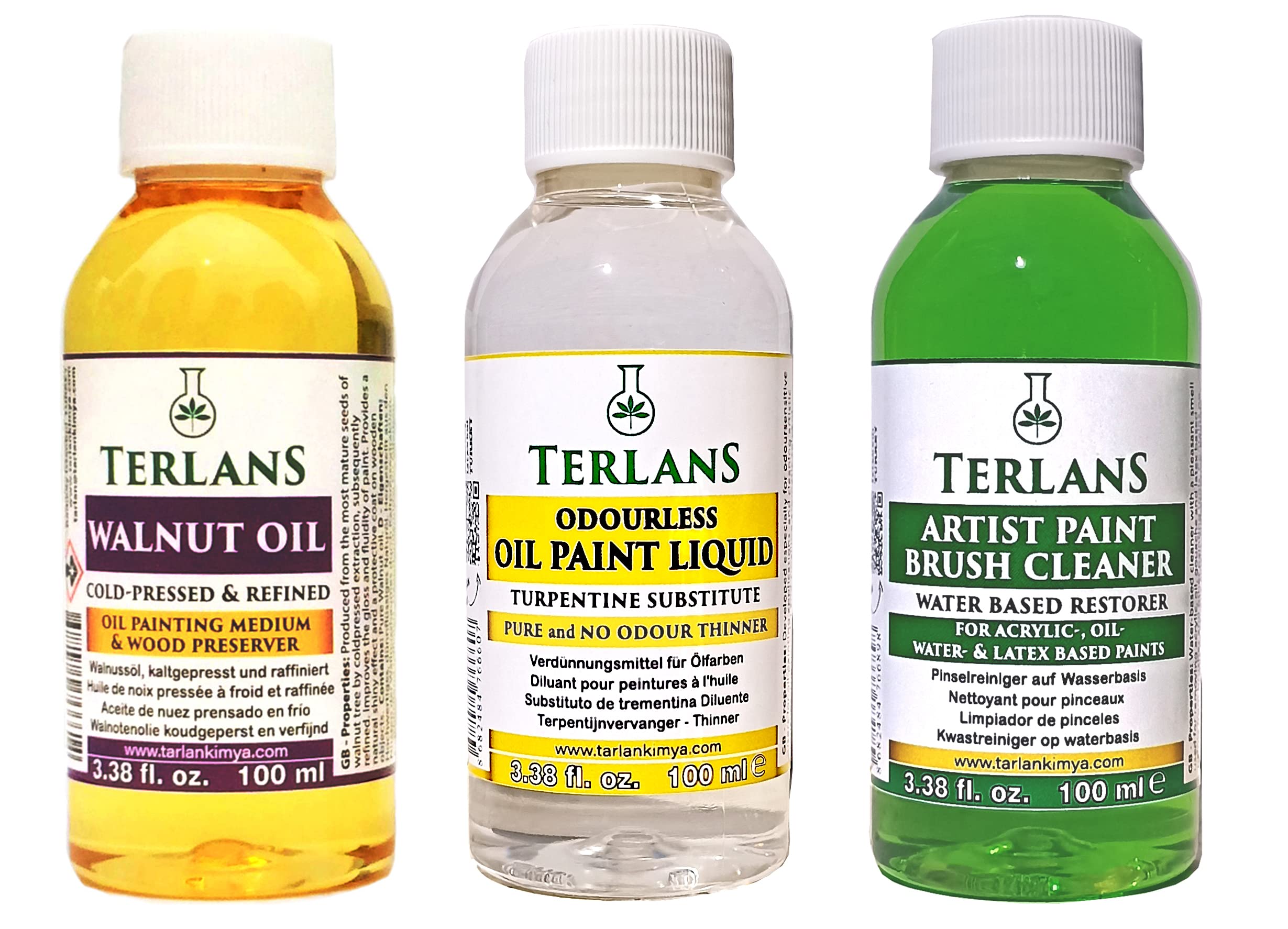 TERLANS Oil Painting Supplies 3 Pack, Odourless Thinner, Walnut Oil