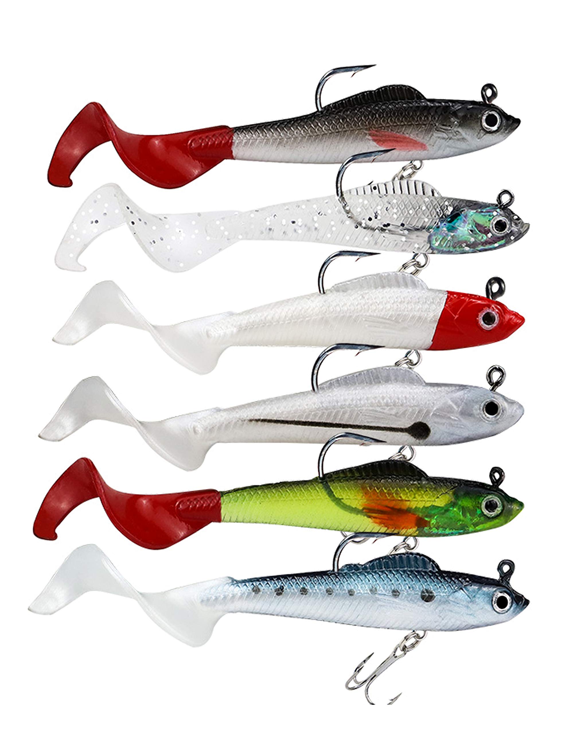 Fishing Jig Swim Shad Lures, 6Pcs Soft Fishing Lures Swim Baits with Sharp  Hook for Bass Swimbaits with Tail for Saltwater Freshwaterer Trout Pike