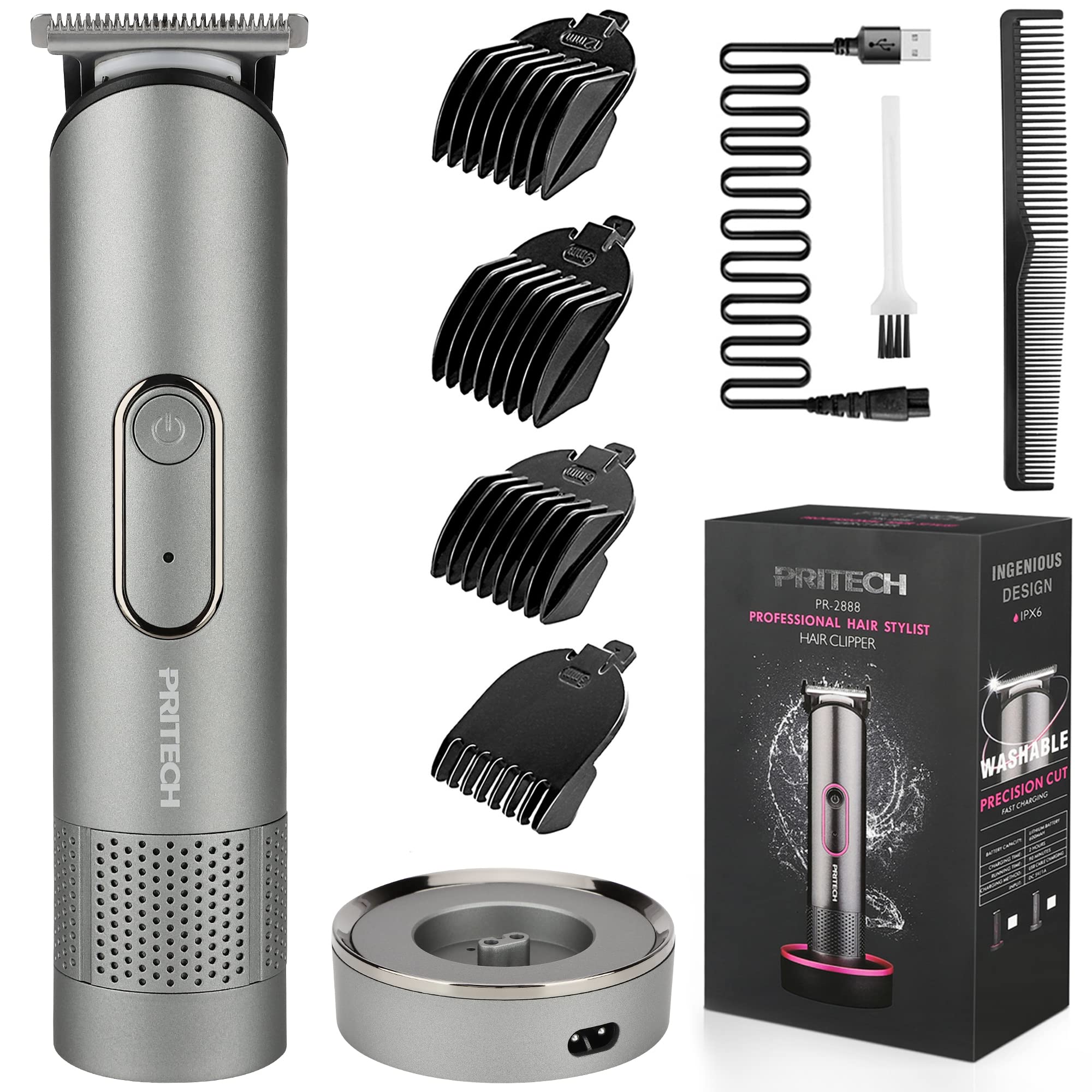 PRITECH Hair Trimmer for Men, Women and Kids, Rechargeable Hair Clippers,  Beard Trimmer, Home Hair Cut Kit, Cordless Barber Grooming Sets, Waterproof  Body Trimmer, Groin Hair Trimmer, Nebula Gray Gray/Silver