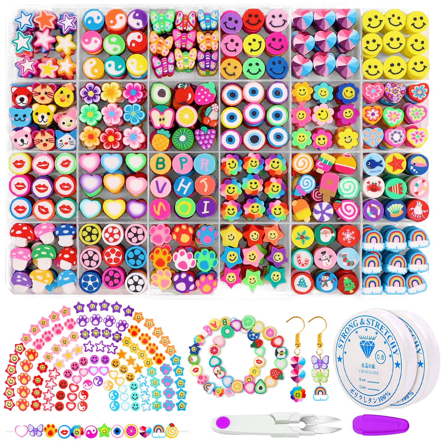 JOICEE 480PCS Fruit Flower Polymer Clay Beads, 24 Style Cute