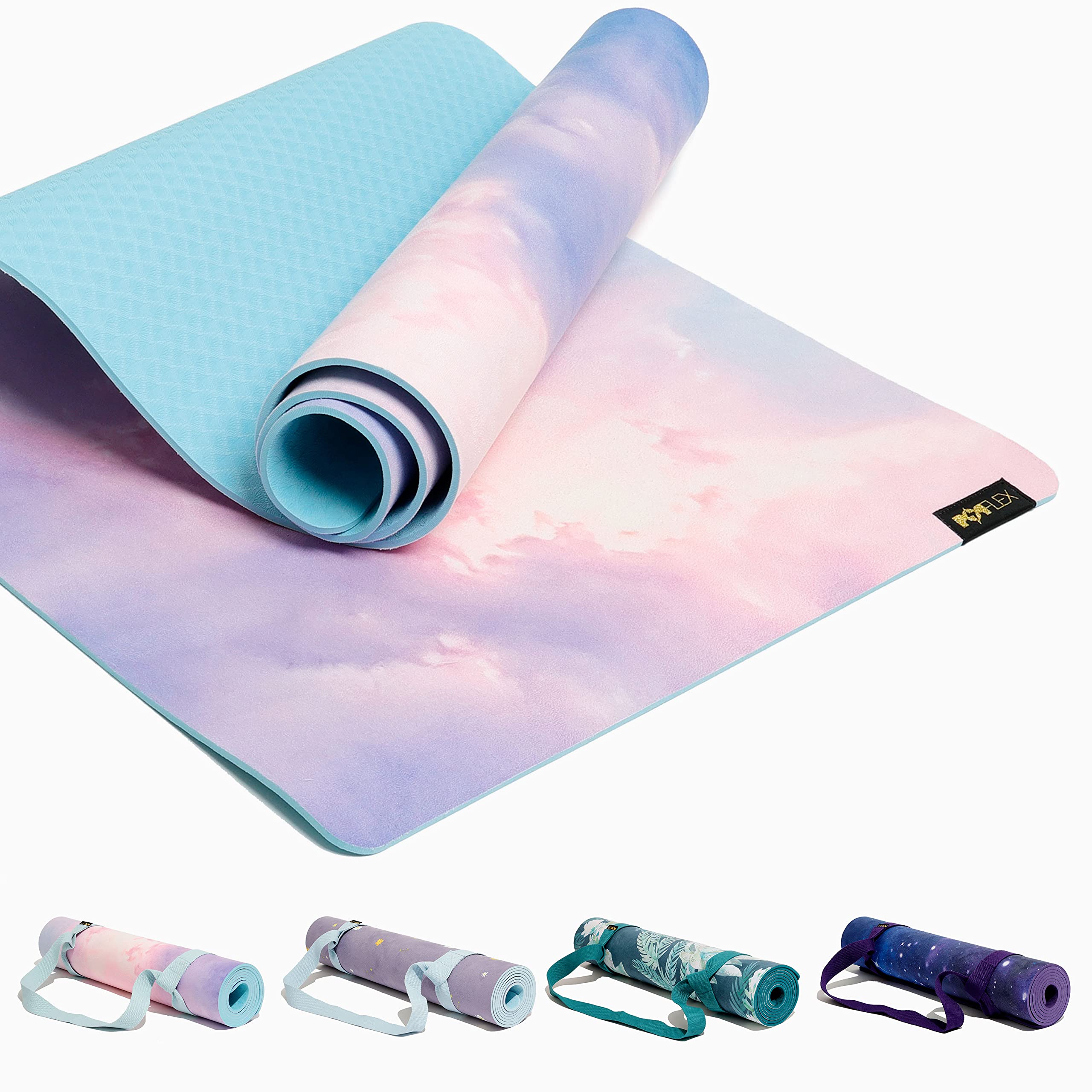 POPFLEX Vegan Suede Yoga Mat With Strap Included - Ultra Absorbent Exercise  Mat - Non Slip Yoga Mat - Large Yoga Mat for Women - Wide Yoga Mat, Thick  Texture for Stylish
