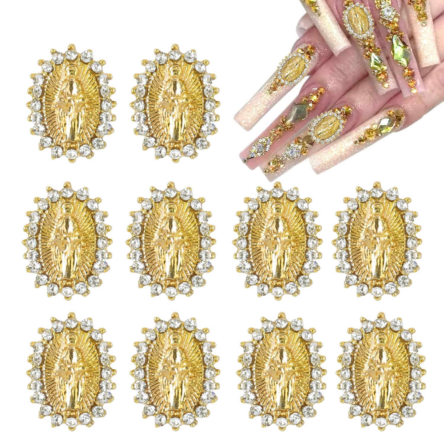 10 Pcs Virgin Mary Nail Charms San Judas Nail Charm for Acrylic Nails  Rhinestone 3D Metal