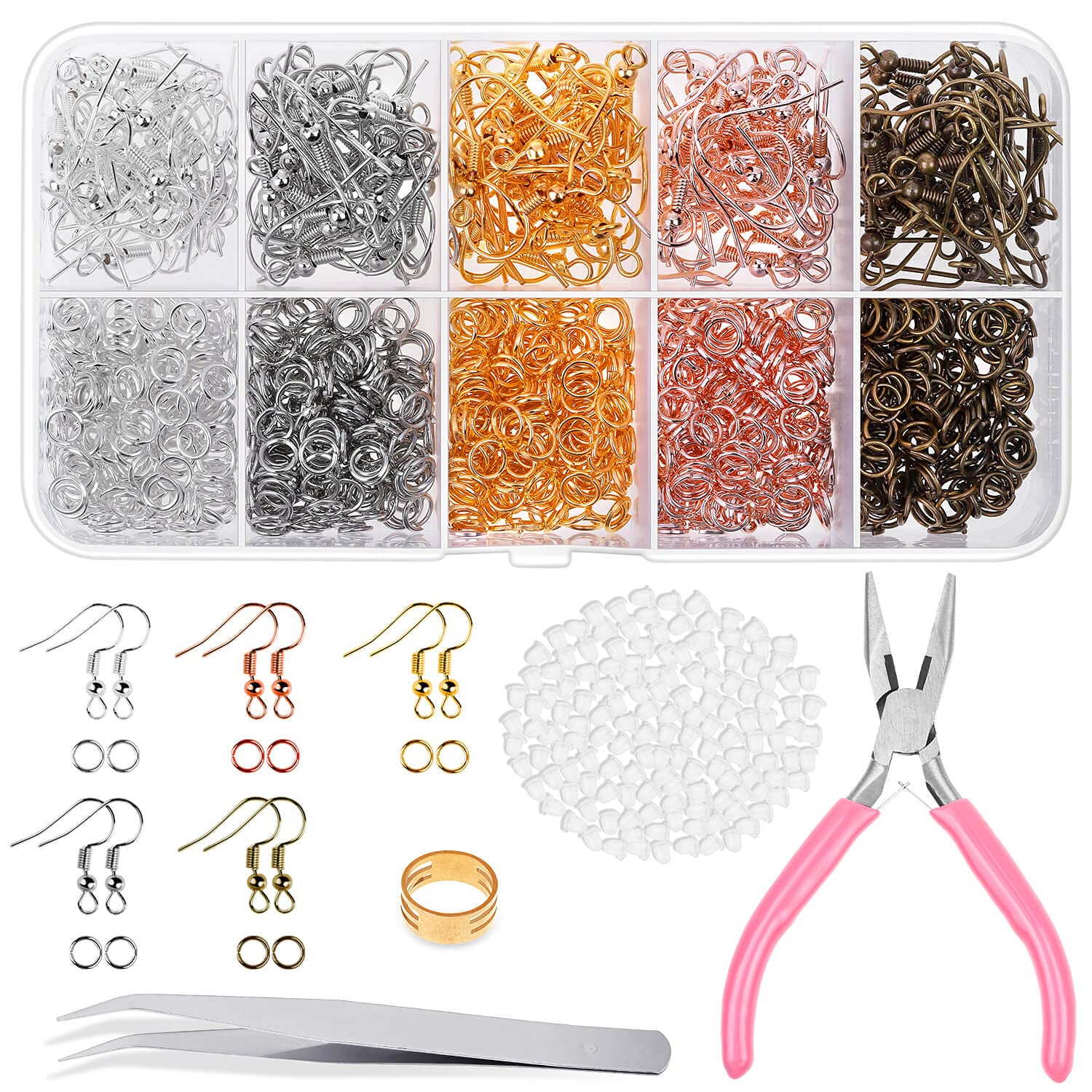 Earring Hooks, Audab 1400pcs Earring Making Kit with 200pcs Ear Ring Hooks,  1000pcs Jump Rings, 200pcs Earring Backs and Jewelry Pliers for Jewelry  Making Supplies Earring Findings