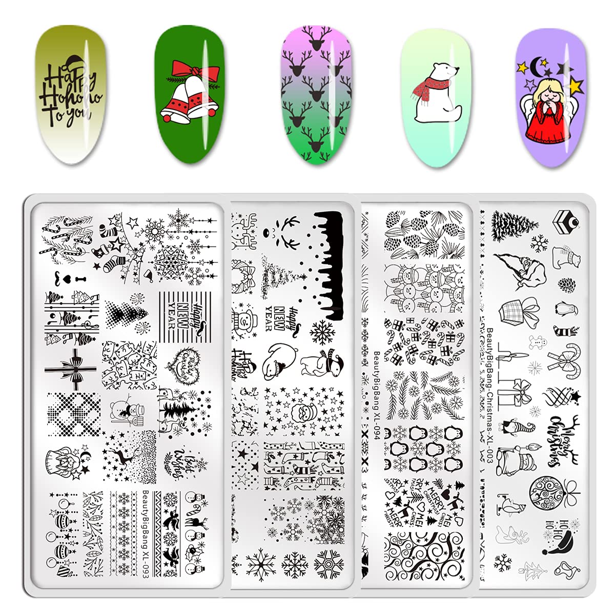 BEAUTYBIGBANG 4Pcs Nail Stamping Plate Christmas Theme - Santa