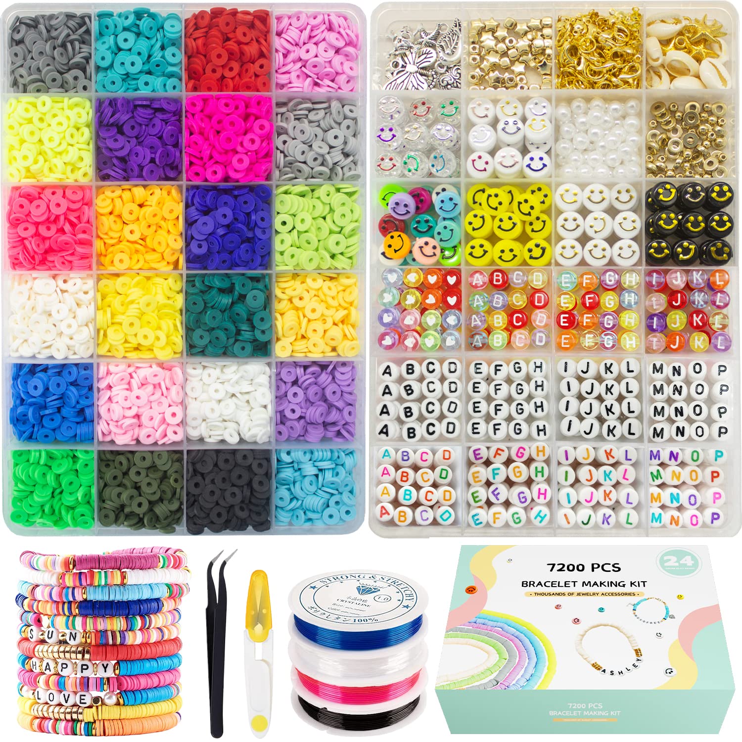 Clay Beads for Bracelet Making Kits, 24 Colors Flat Clay Heishi 6000 Pcs  Beads, 1200 Pcs jewelry accessory