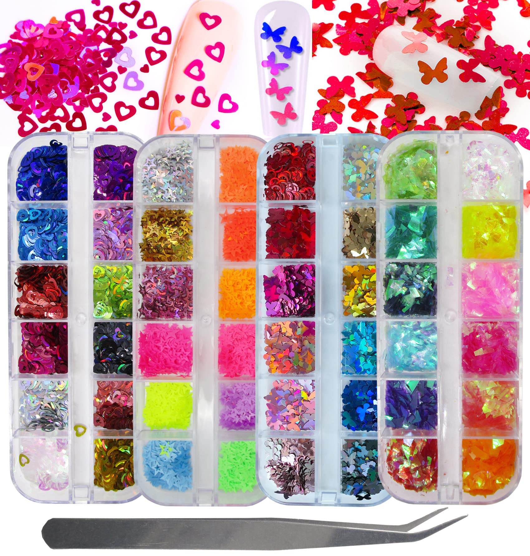 Nail Glitter Sequins Set, Laser Butterfly Star Chunky Glitter Flakes Nail  Sequin Acrylic Paillettes, Holographic Nail Polish Sparkle Nail Glitters  for Acrylic Nails Makeup Resin Mold (4 Styles) - Yahoo Shopping