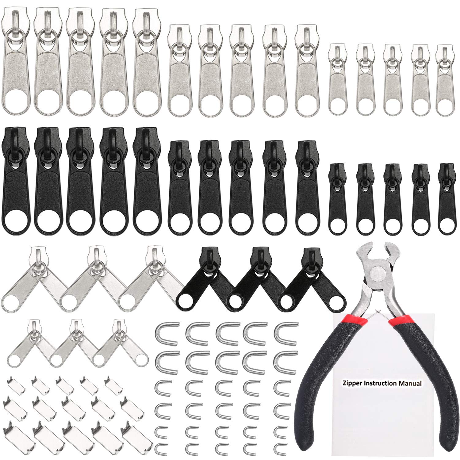 85 Pieces Zipper Repair Kit Zipper Replacement Zipper with Instruction  Manual and Zipper Install Pliers Tool