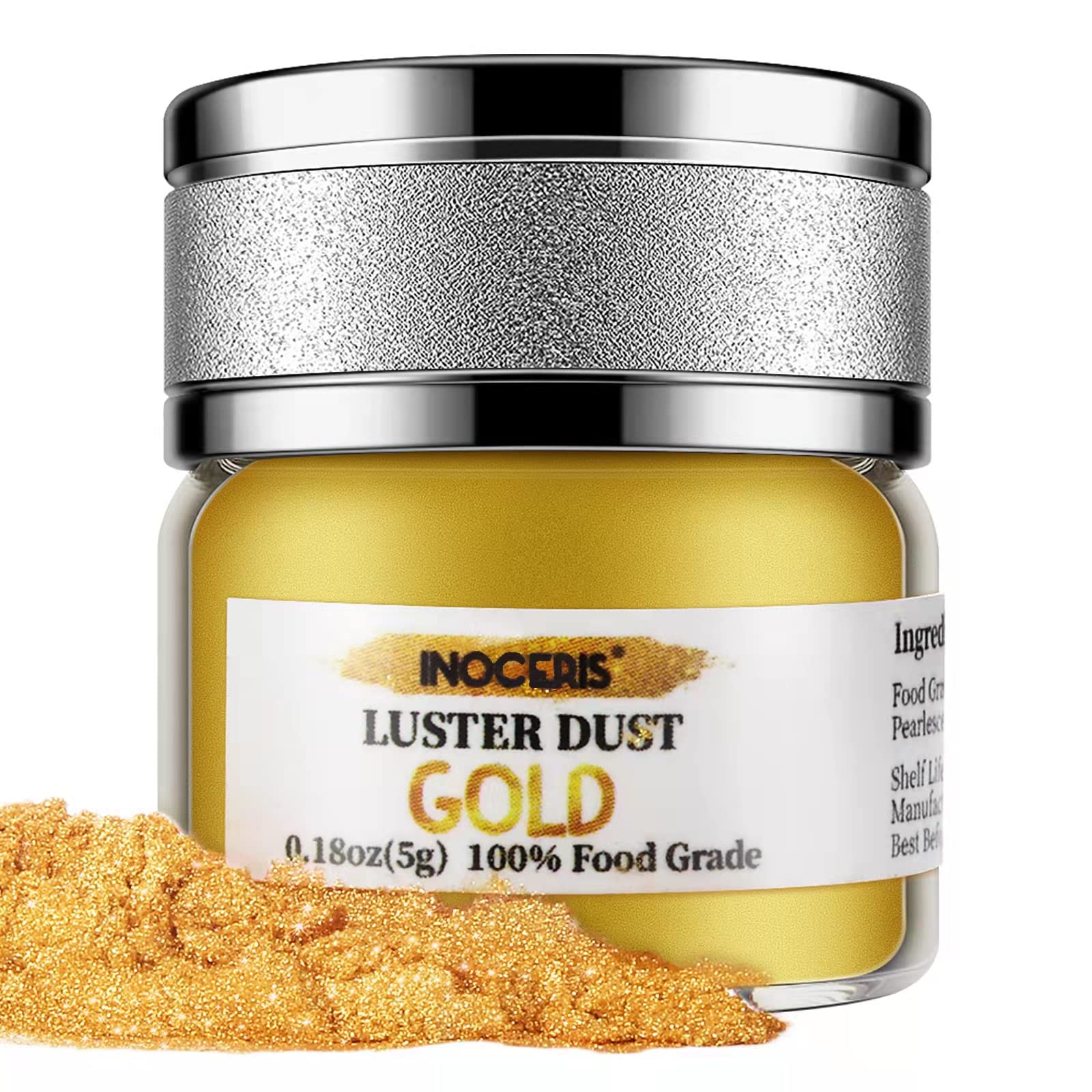 INOCERIS Edible Gold Luster Dust, 5 Grams Food Grade Luster Powder Shimmer  Metallic Cake Dust Christmas