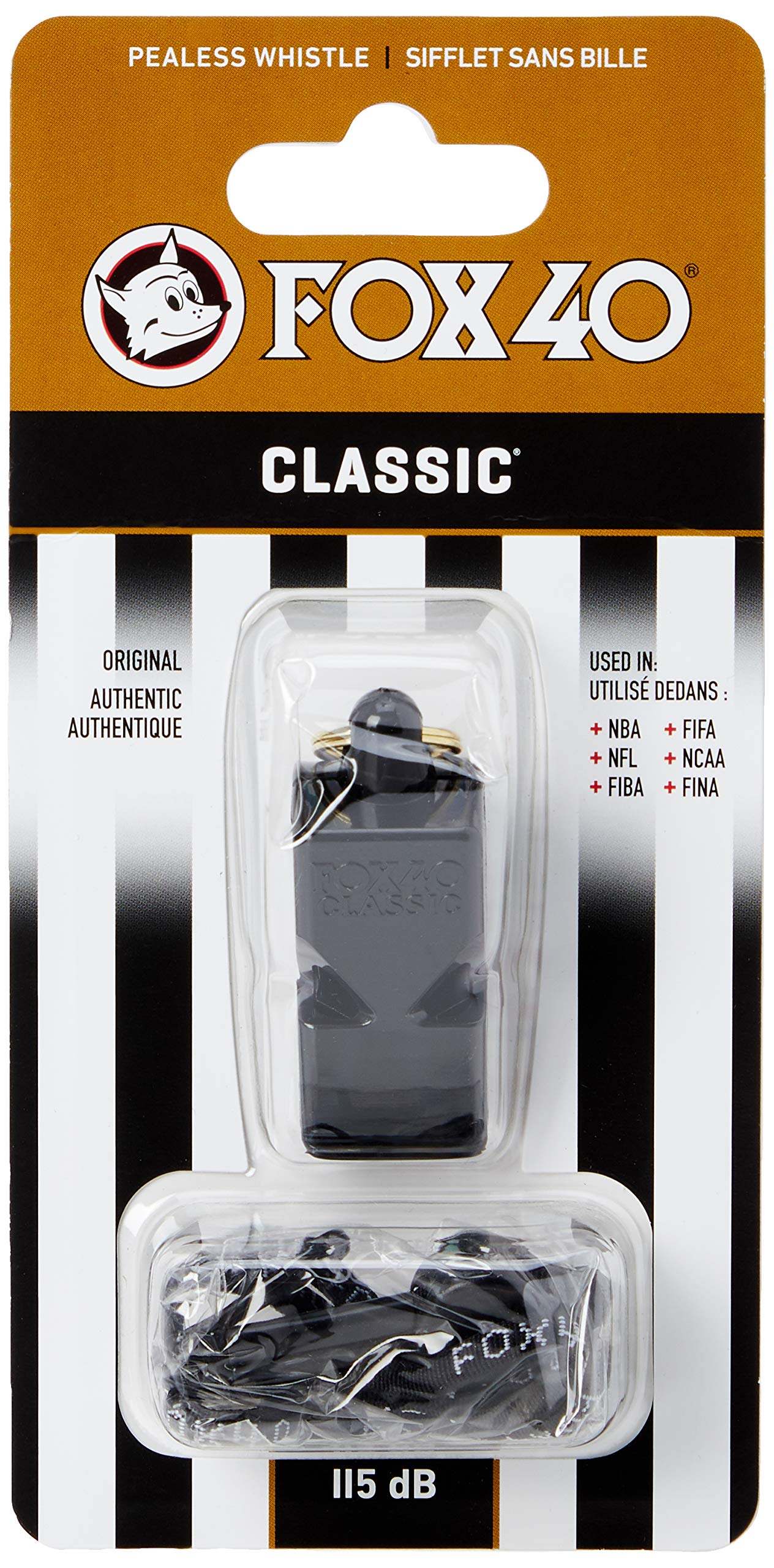 Fox 40 Classic Official Whistle with Break Away Lanyard Black