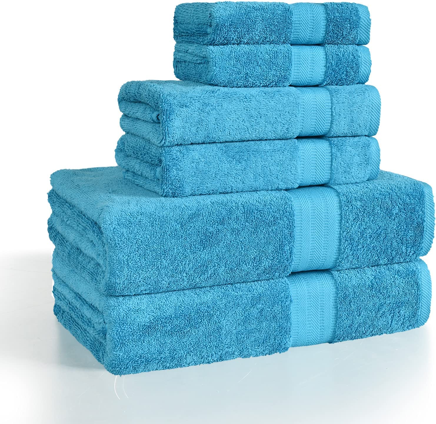 DJ Doris Bath Towels Set 6 Pack 2 Bath Towel 2 Hand Towel and 2 Washcloth  650 GSM 100% Cotton Quick Dry Ultra Soft and Highly Absorbent Luxury Hotel  Quality for Bathroom (Blue) Blue 6 pack