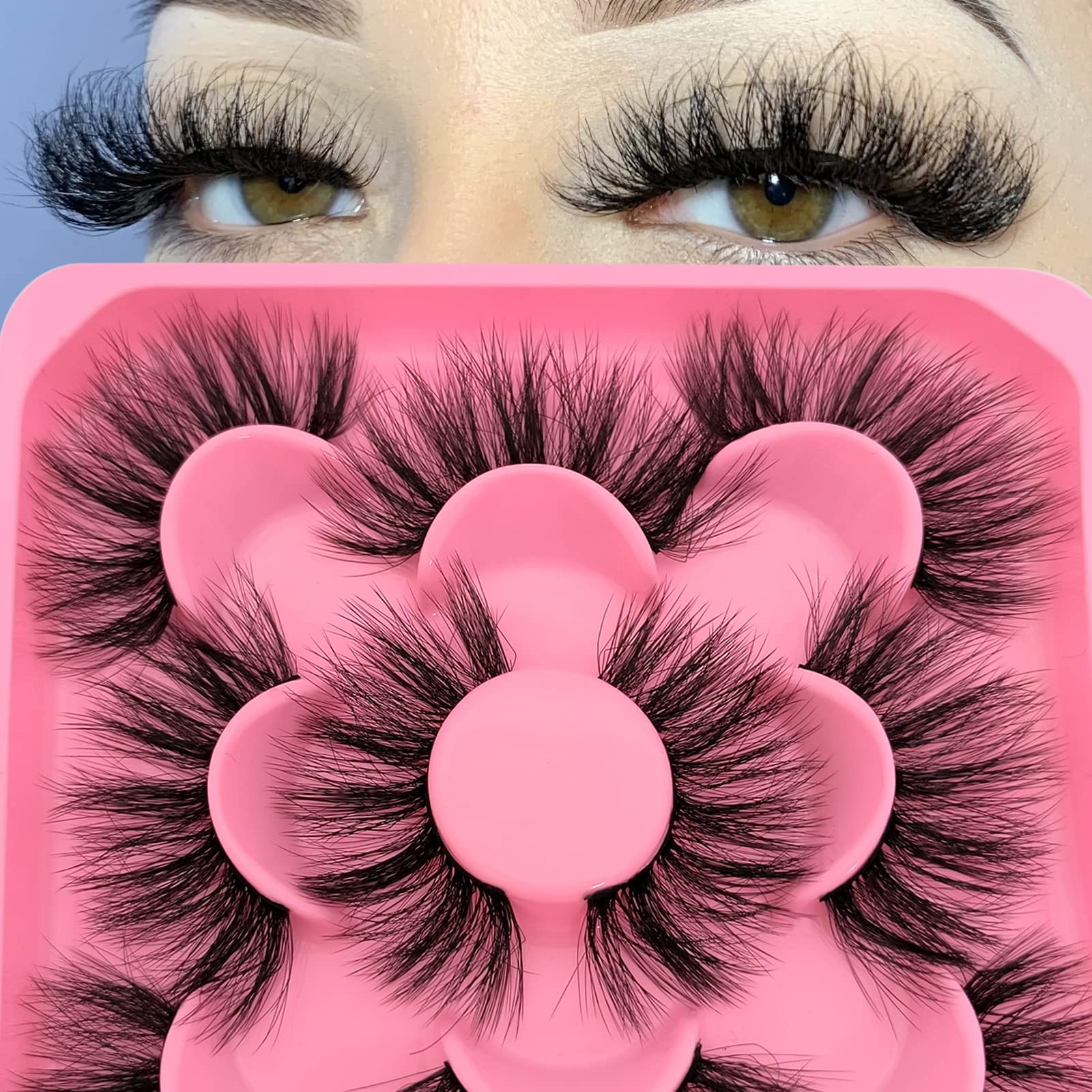 Fluffy Faux Mink Lashes Wispy False Eyelashes Wispy Dramatic Lashes 20MM  Long Lashes Thick Volume Crossed Soft Curly Fake Lashes Lightweight Big Eye  Lashes Pack 5 Pairs(5-06)