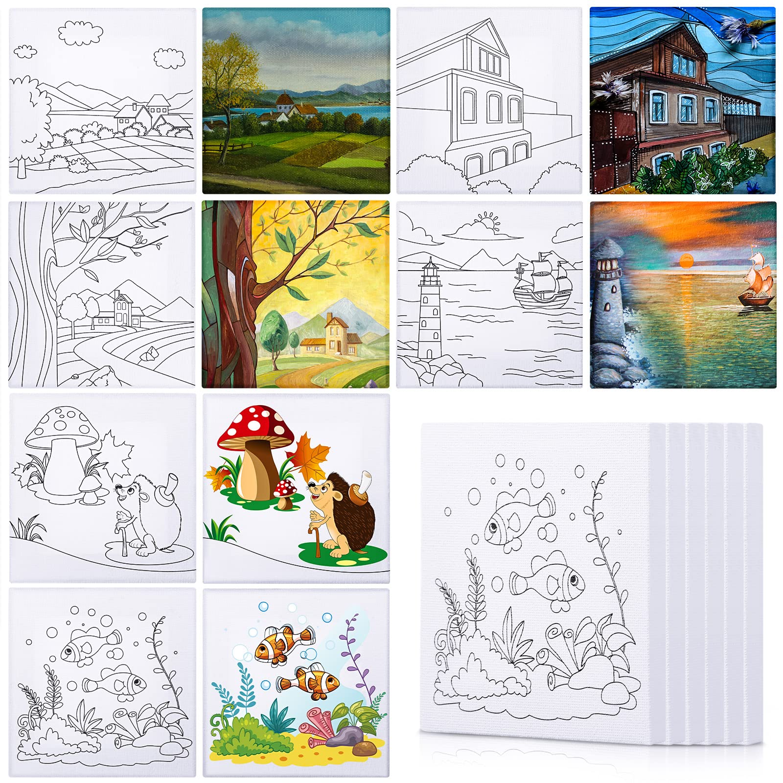 12 Pcs Pre Drawn Outline Canvas Art 4 x 4 inch Back to School Pre Drawn  Stretched Canvas Painting Boards for Painting First & Last Day of School  Paint Party Favor for